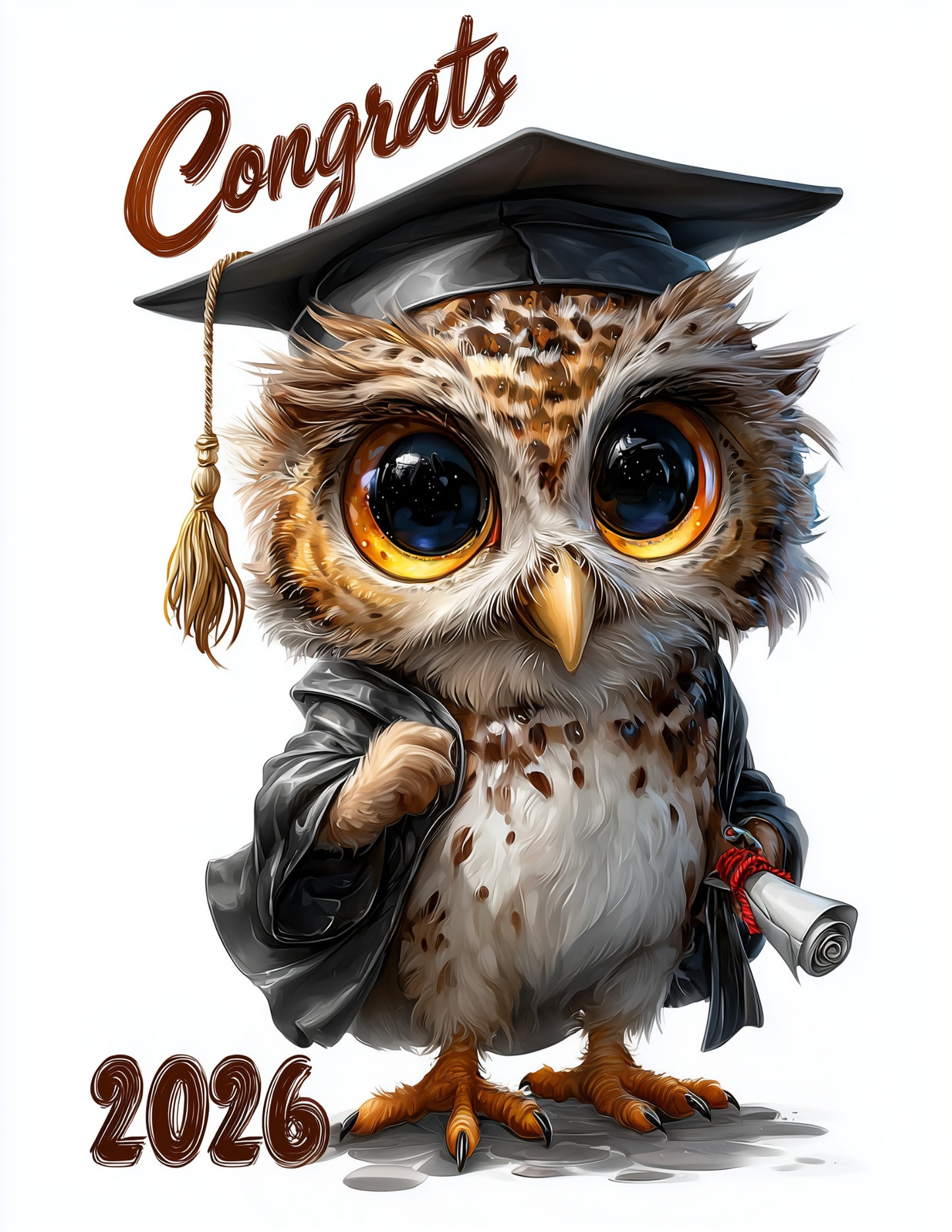 Owl — Graduation Cute Cartoon Art, Warm Pastels Digital Wall Art, 3 Sizes Included, Nursery Decor