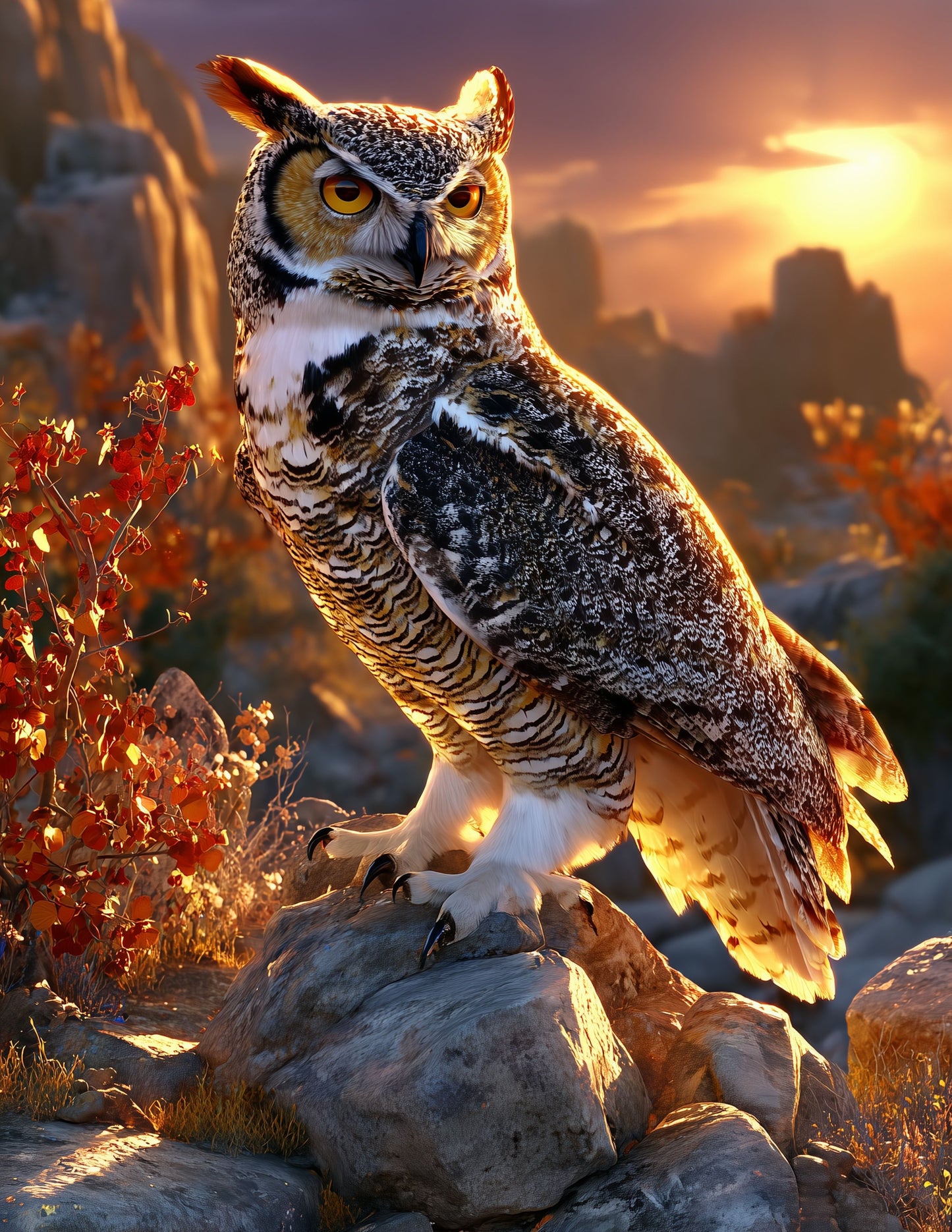 Owl — Realistic Art, Silver Tones Digital Wall Art, 3 Sizes Included, Living Room Decor