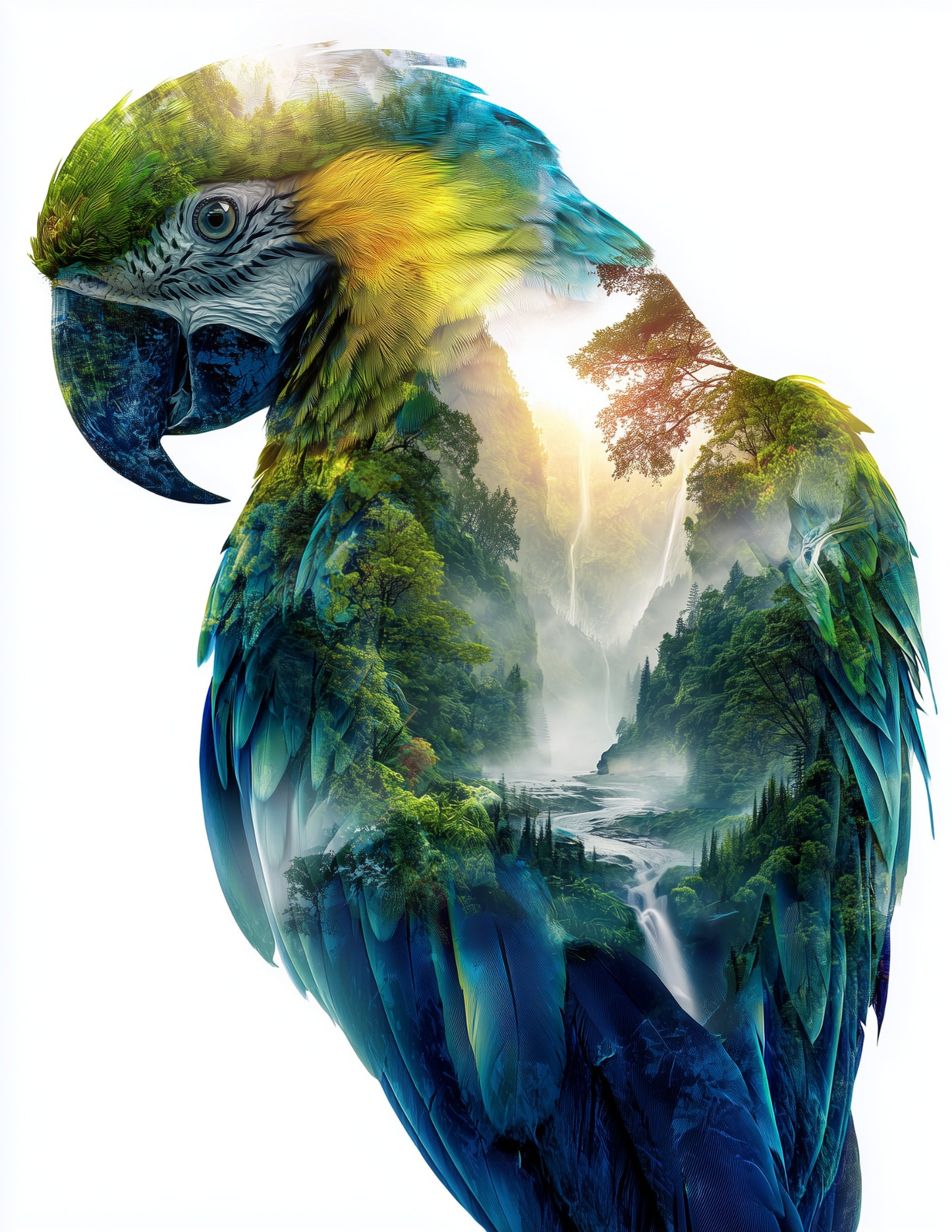 Parrot — Double Exposure Art, Jungle Mist Digital Wall Art, 3 Sizes Included, Living Room Decor