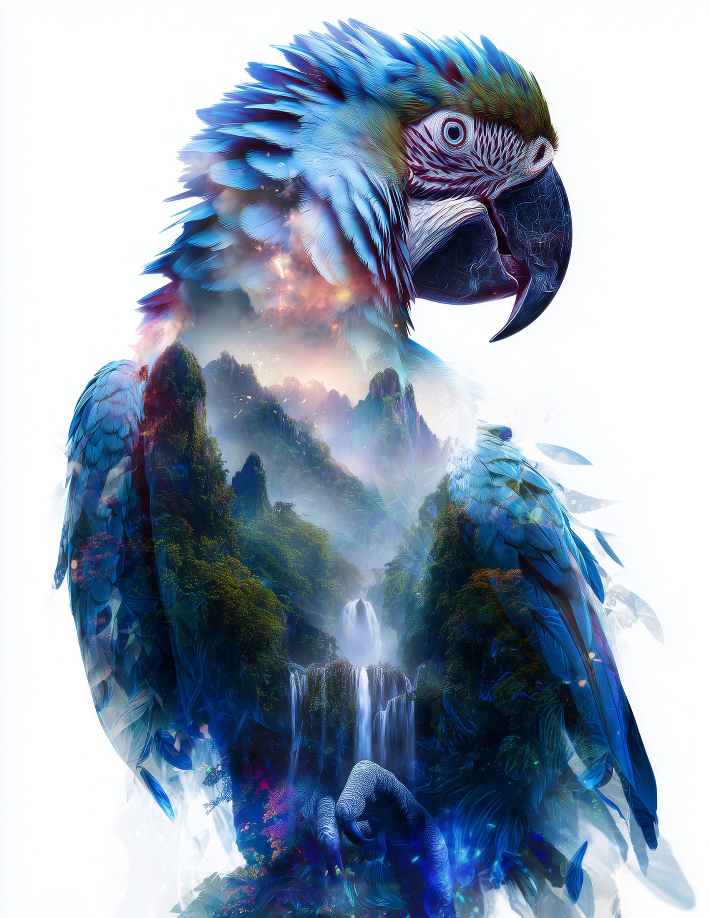 Parrot — Double Exposure Art, Mountain Bloom Digital Wall Art, 3 Sizes Included, Living Room Decor