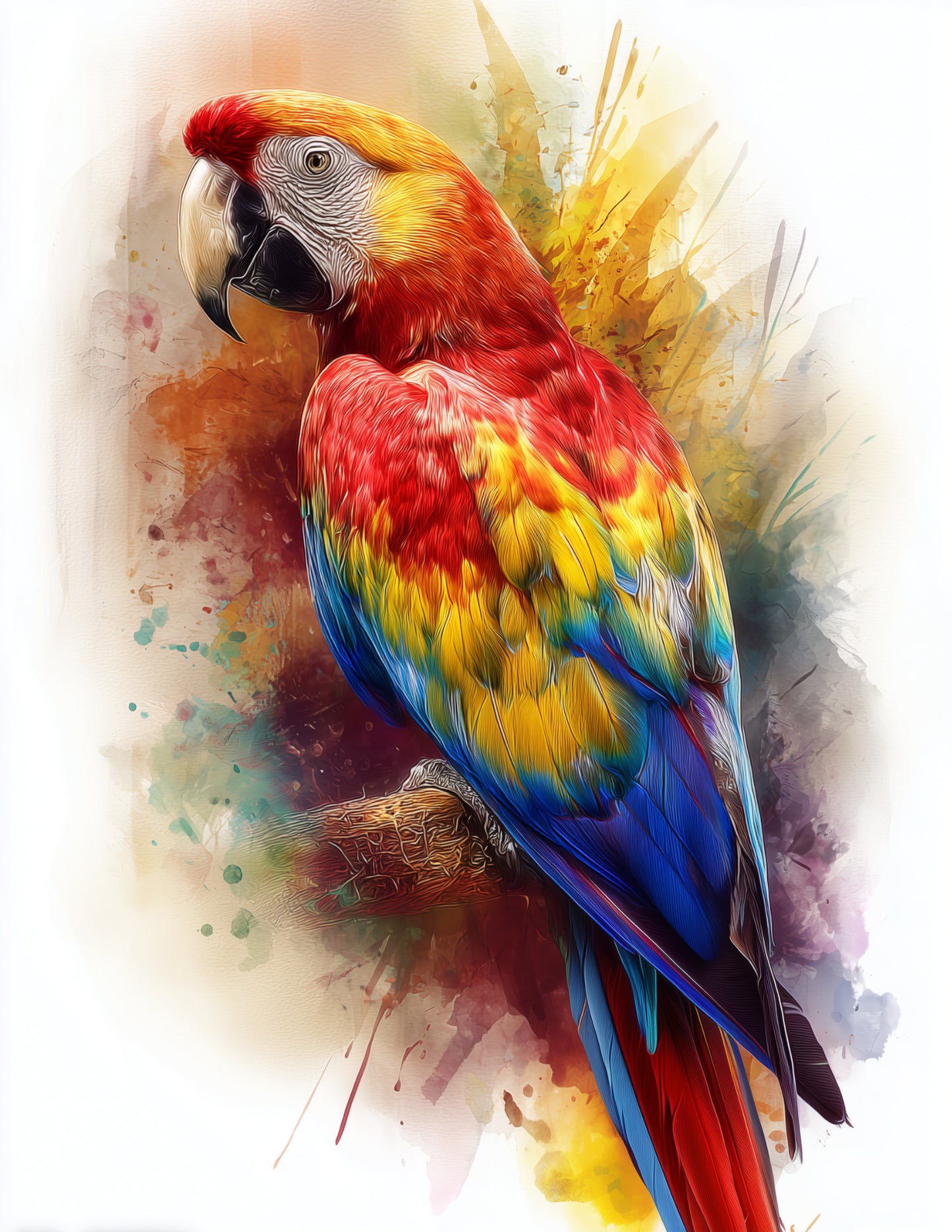 Parrot — Watercolor Art, Sunset Bloom Digital Wall Art, 3 Sizes Included, Living Room Decor