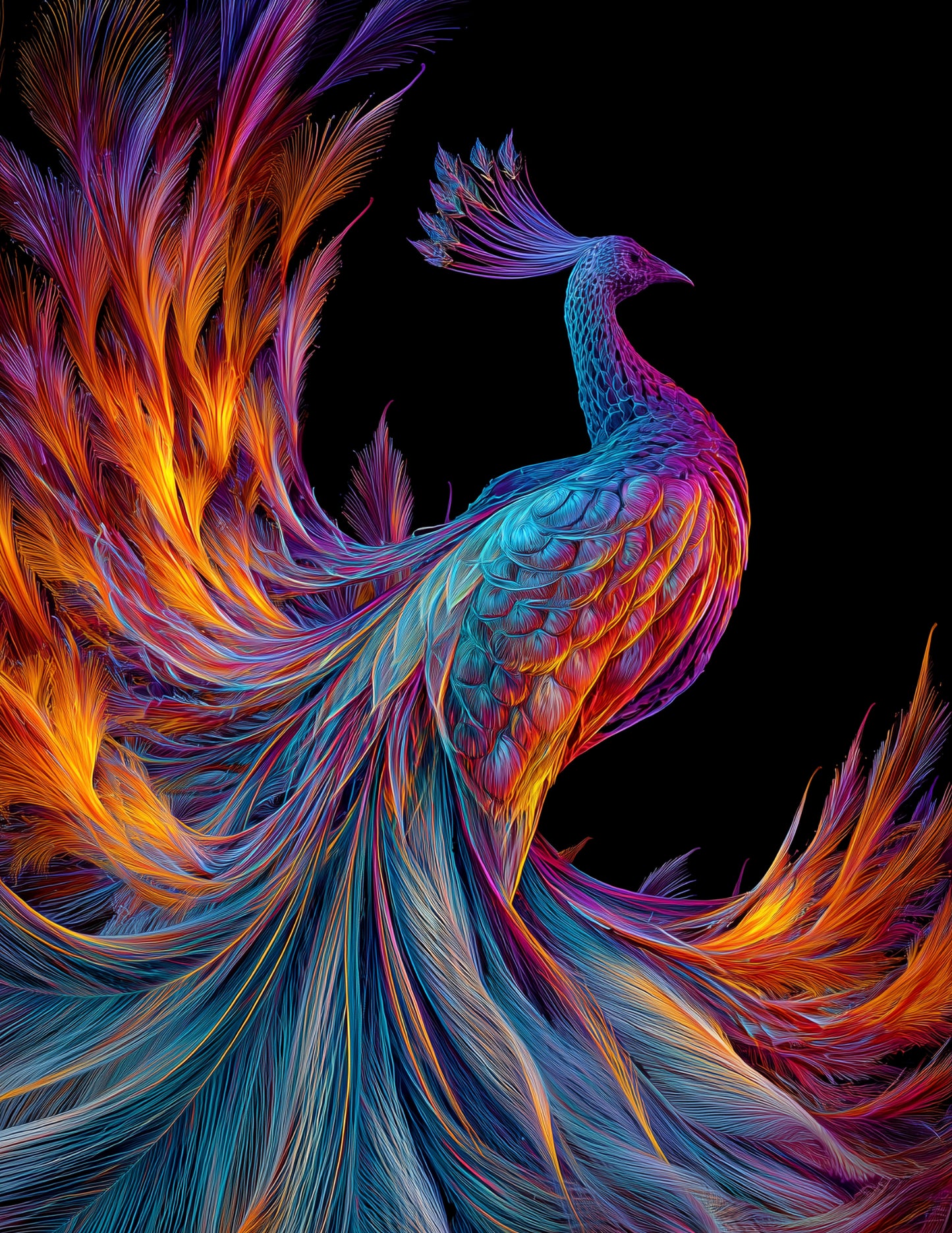 Peacock — Chromatic Filament Art, Soft Hues Digital Wall Art, 3 Sizes Included, Living Room Decor