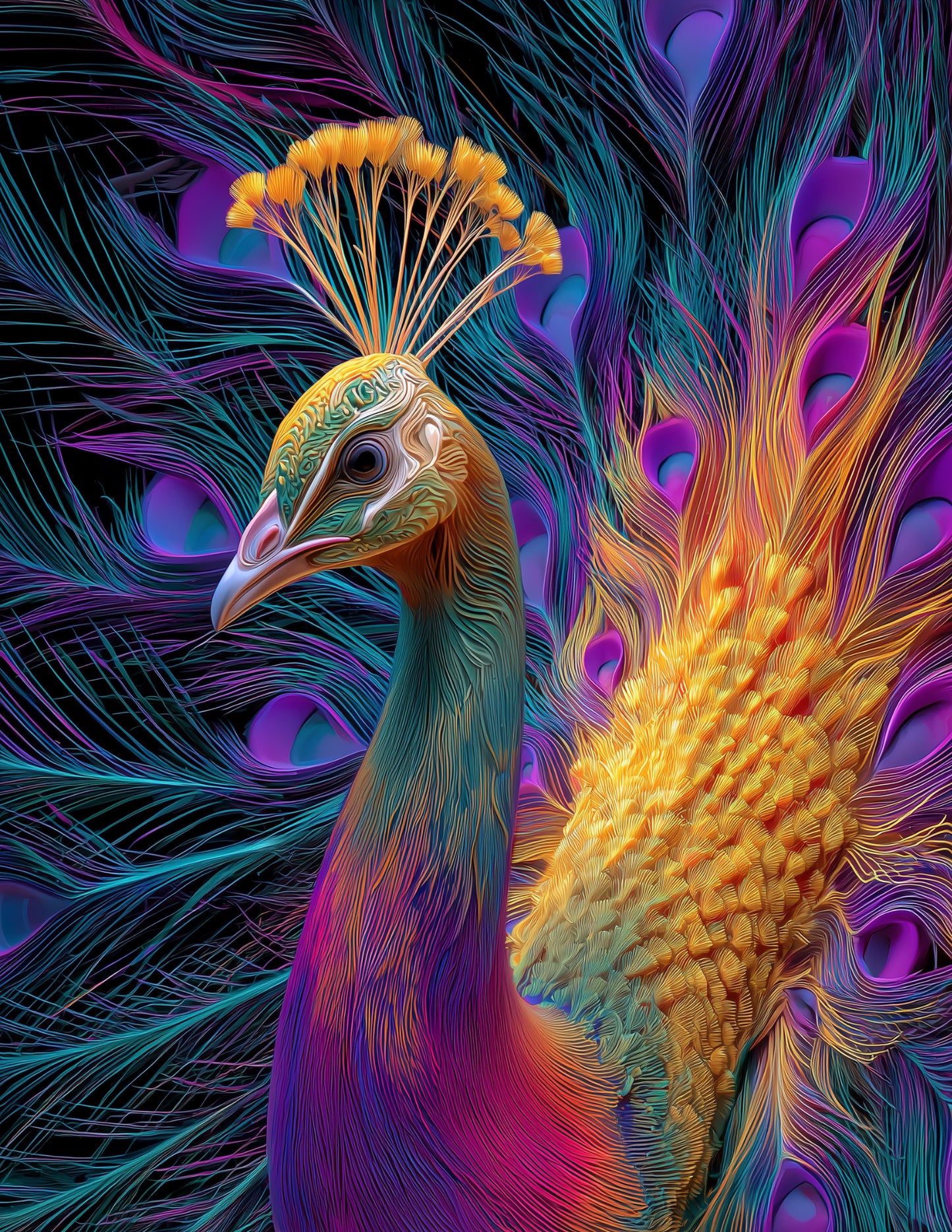 Peacock — Chromatic Filament Art, Teal Mist Digital Wall Art, 3 Sizes Included, Living Room Decor