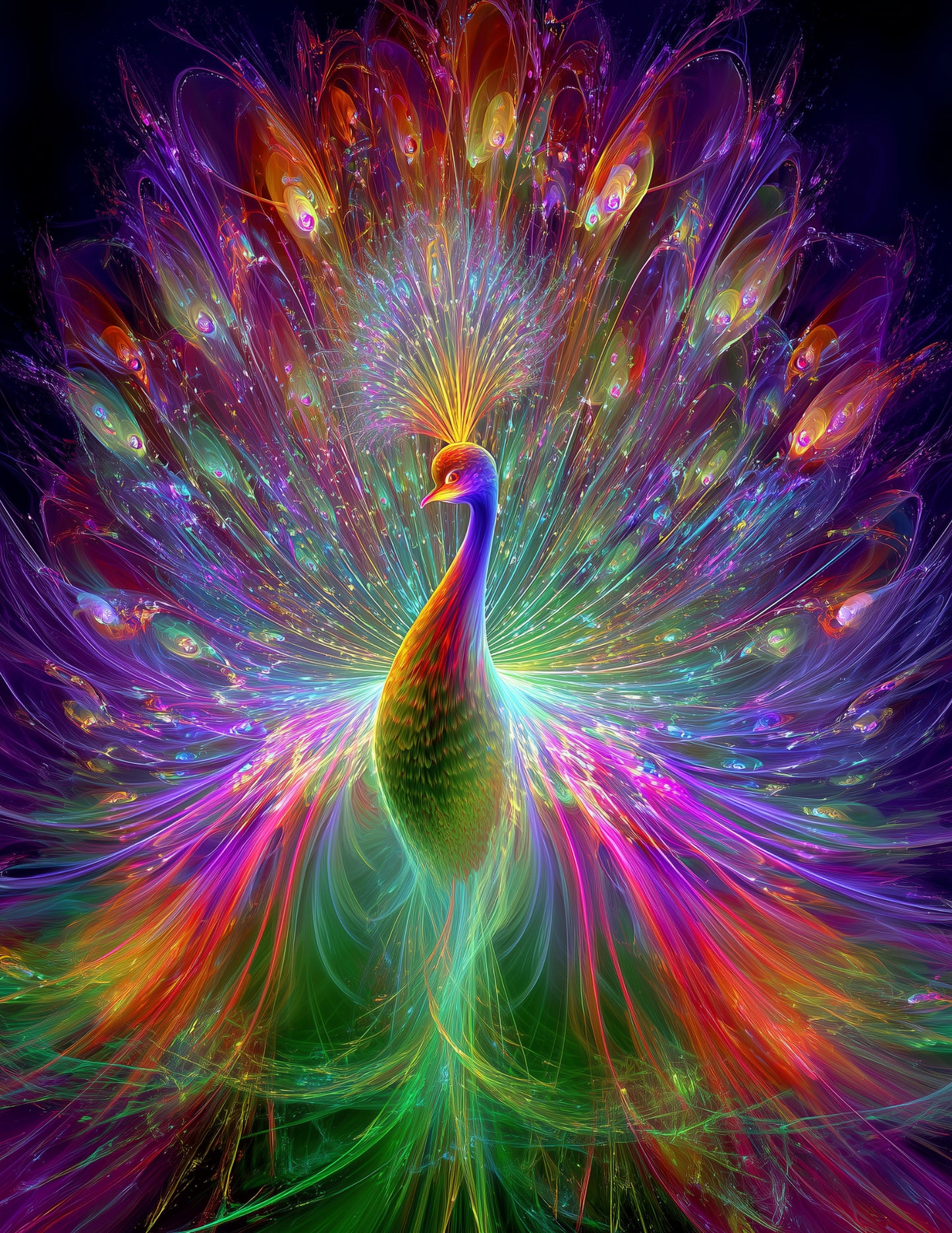 Peacock — Fractal Filigree Art, Coral Pastels Digital Wall Art, 3 Sizes Included, Living Room Decor