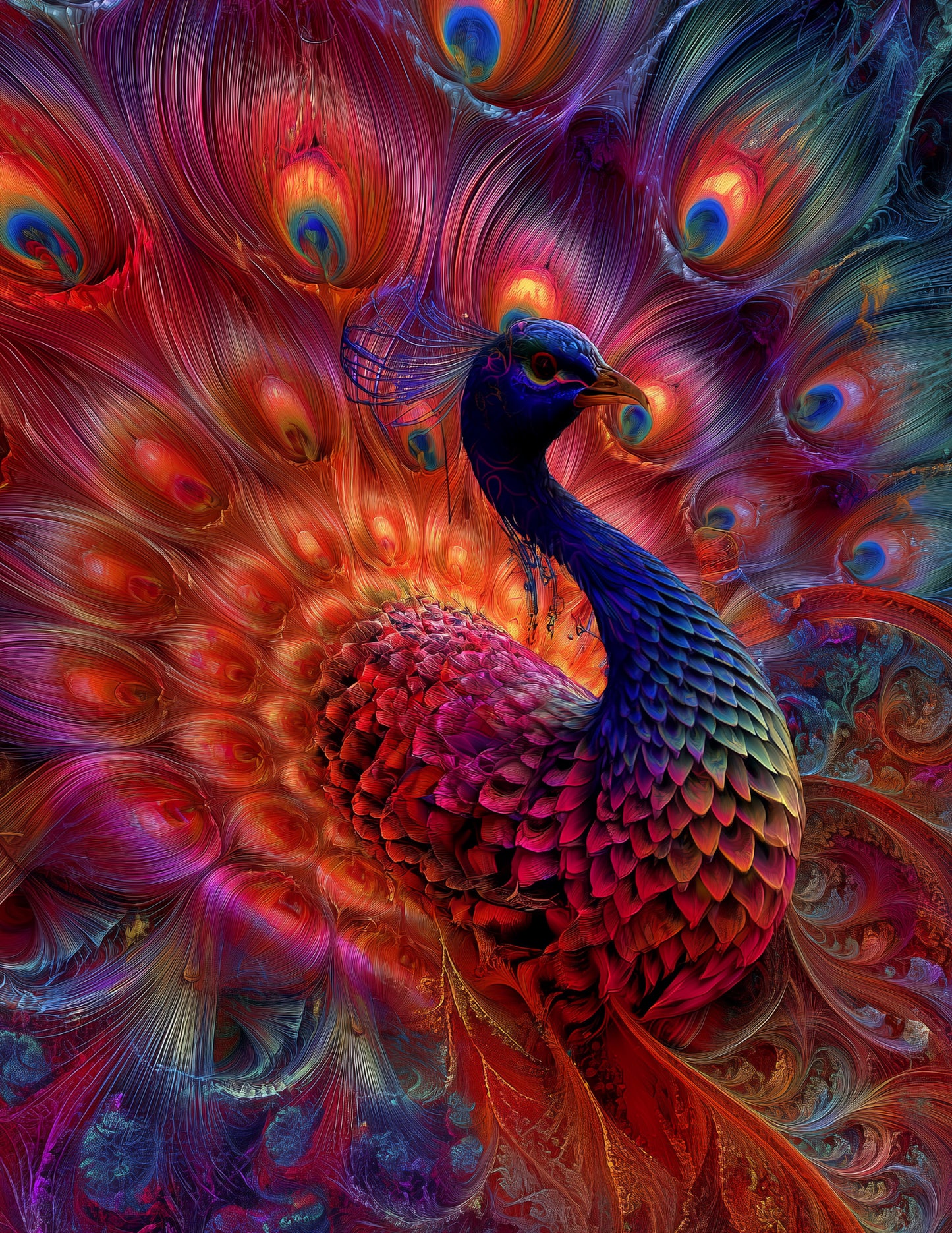 Peacock — Fractal Filigree Art, Teal Gradients Digital Wall Art, 3 Sizes Included, Living Room Decor