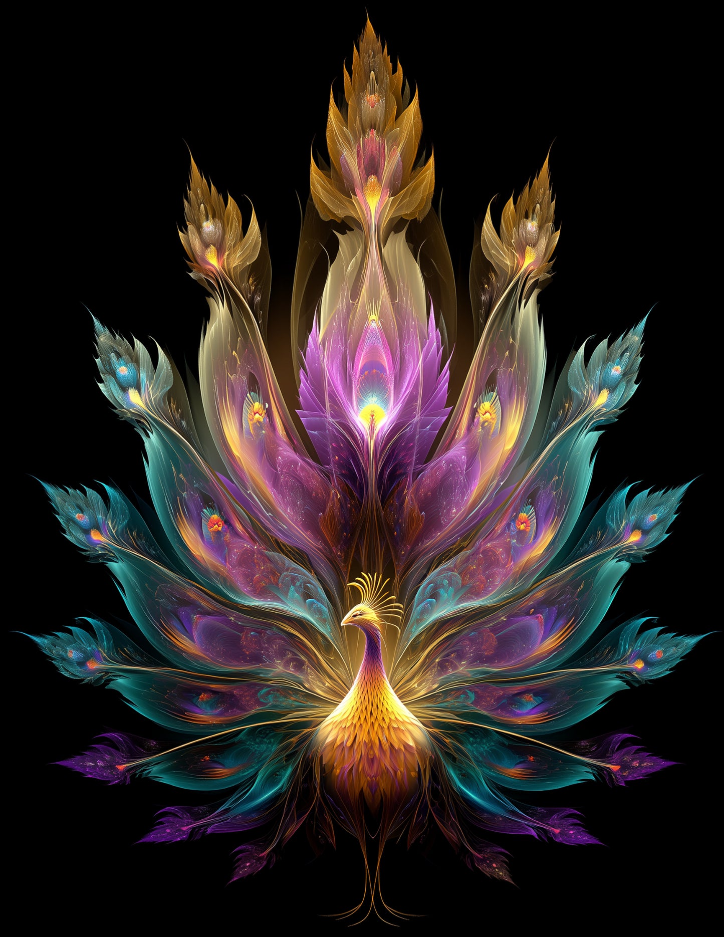 Peacock — Fractal Filigree Art, Vibrant Palette Digital Wall Art, 3 Sizes Included, Living Room Decor