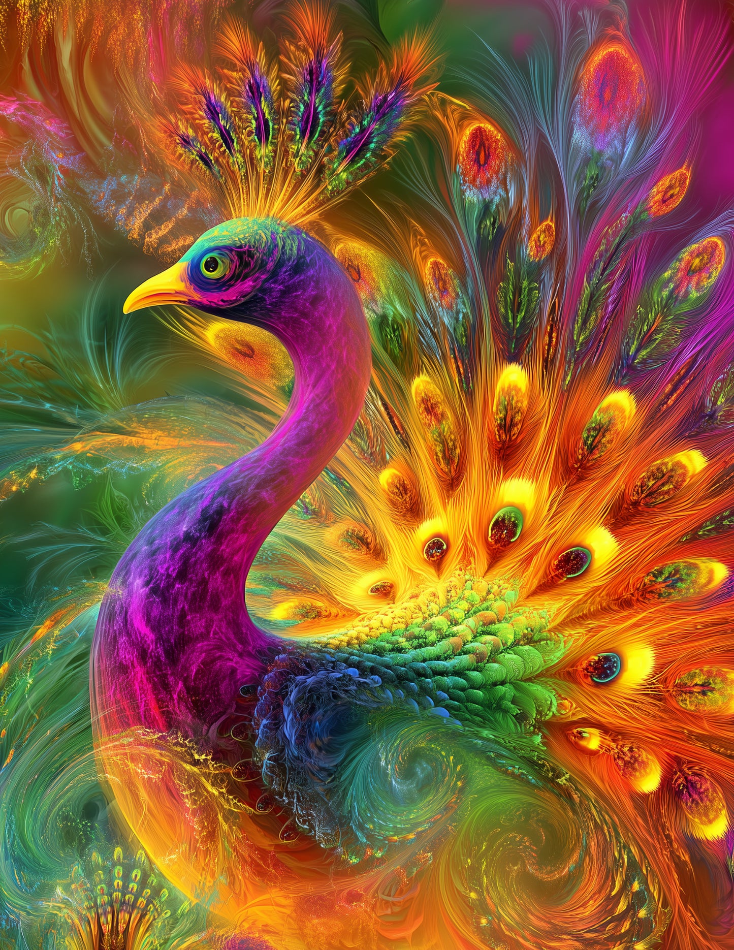 Peacock — Fractal Filigree Art, Violet Bloom Digital Wall Art, 3 Sizes Included, Living Room Decor