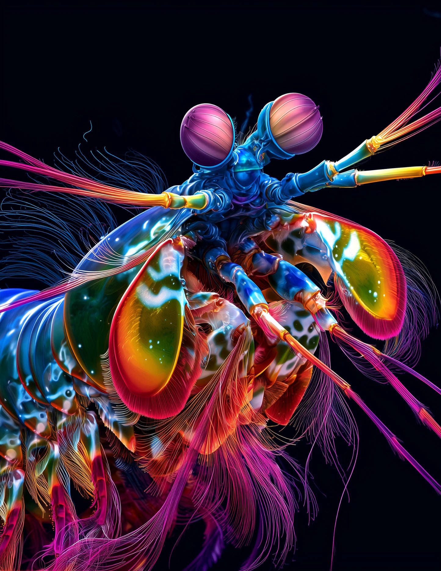 Peacock Mantis Shrimp — Chromatic Filament Art, Layered Hues Digital Wall Art, 3 Sizes Included, Living Room Decor