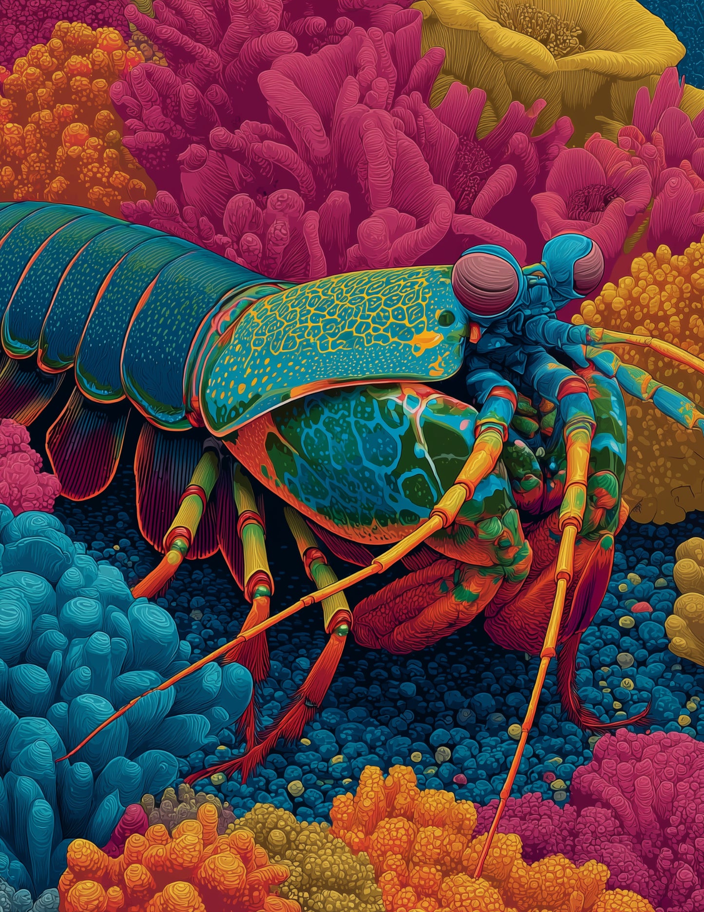 Peacock Mantis Shrimp — Pop Art, Balanced Tones Digital Wall Art, 3 Sizes Included, Living Room Decor