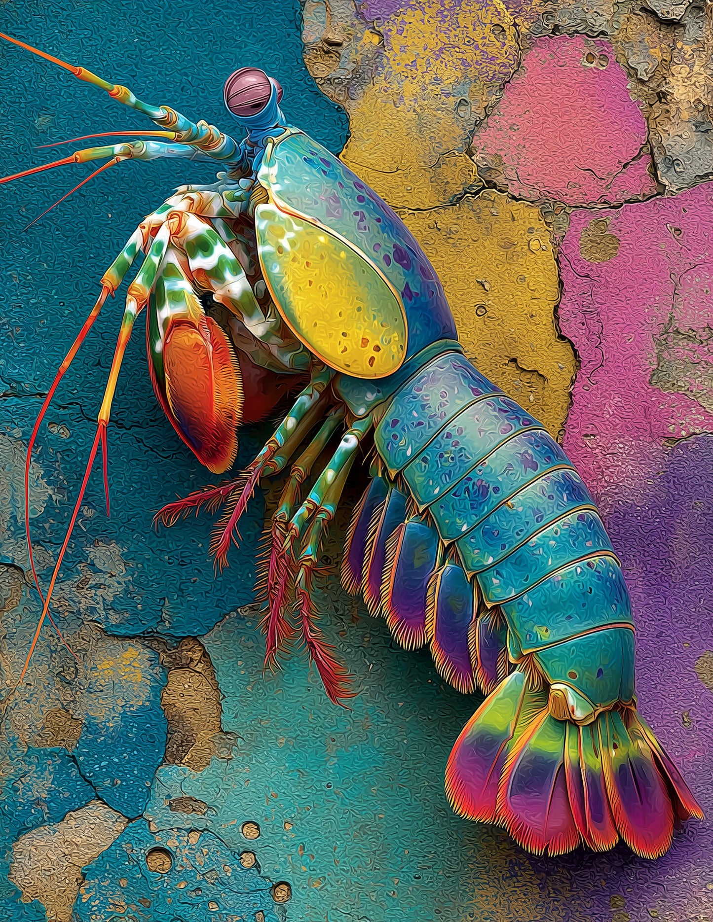 Peacock Mantis Shrimp — Pop Art, Bold Contrast Digital Wall Art, 3 Sizes Included, Living Room Decor
