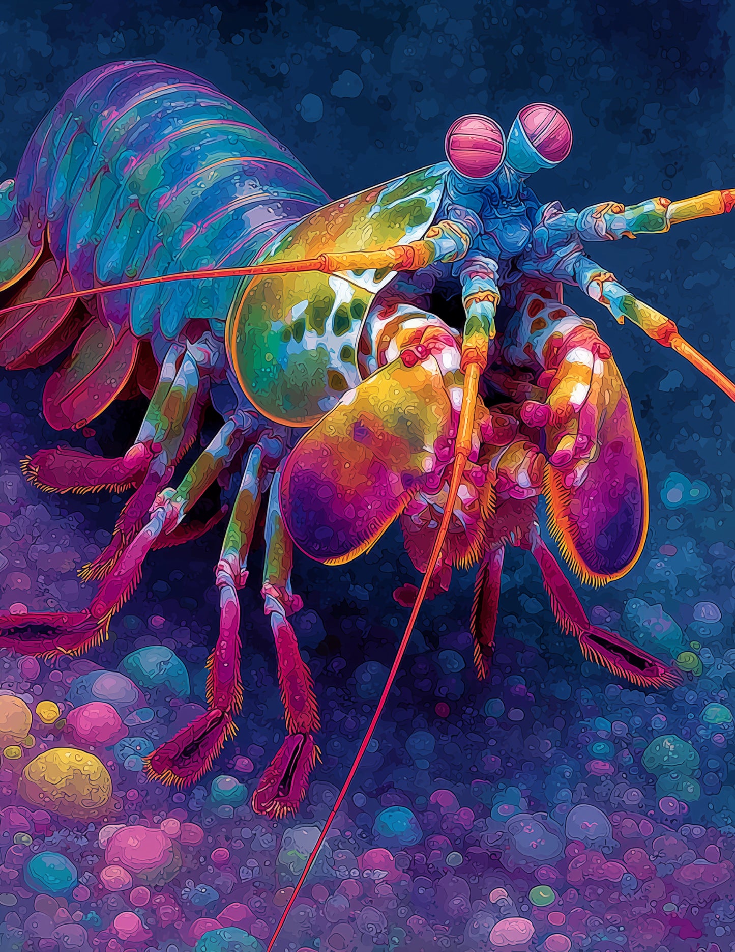 Peacock Mantis Shrimp — Pop Art, Layered Hues Digital Wall Art, 3 Sizes Included, Living Room Decor