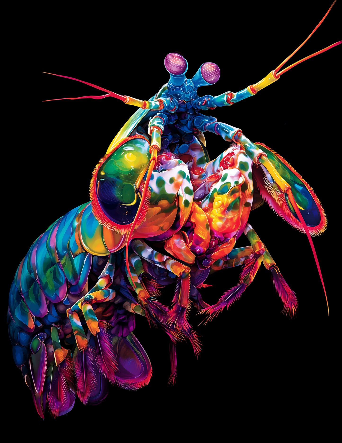 Peacock Mantis Shrimp — Pop Art, Vibrant Palette Digital Wall Art, 3 Sizes Included, Living Room Decor
