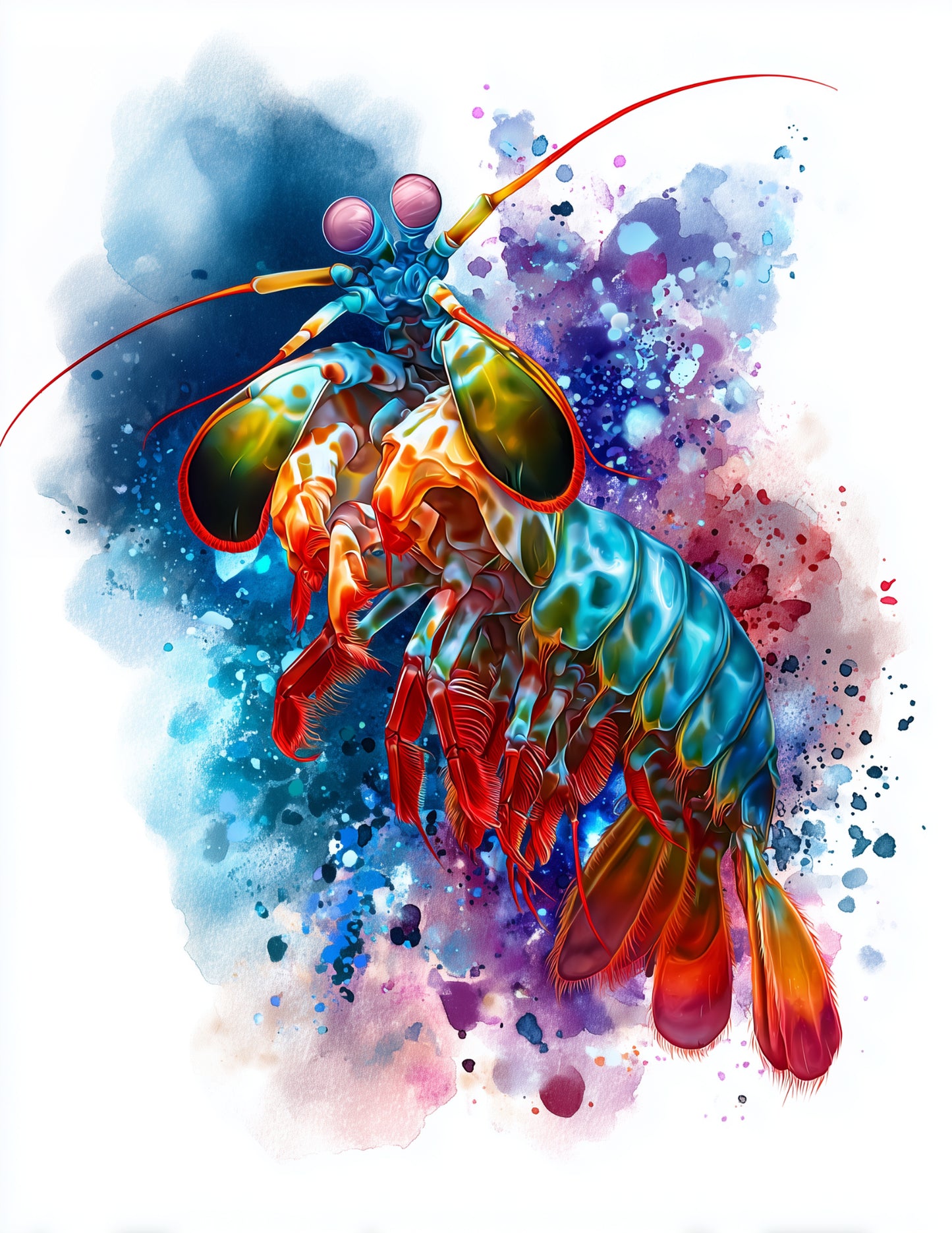 Peacock Mantis Shrimp — Watercolor Art, Sapphire Palette Digital Wall Art, 3 Sizes Included, Living Room Decor