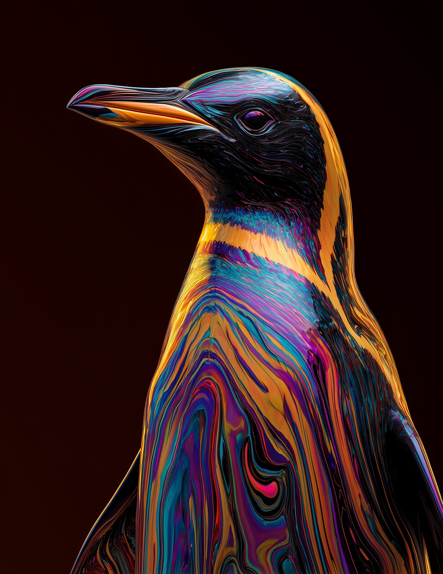 Penguin — Ferrofluid Art, Aurora Flow Digital Wall Art, 3 Sizes Included, Living Room Decor