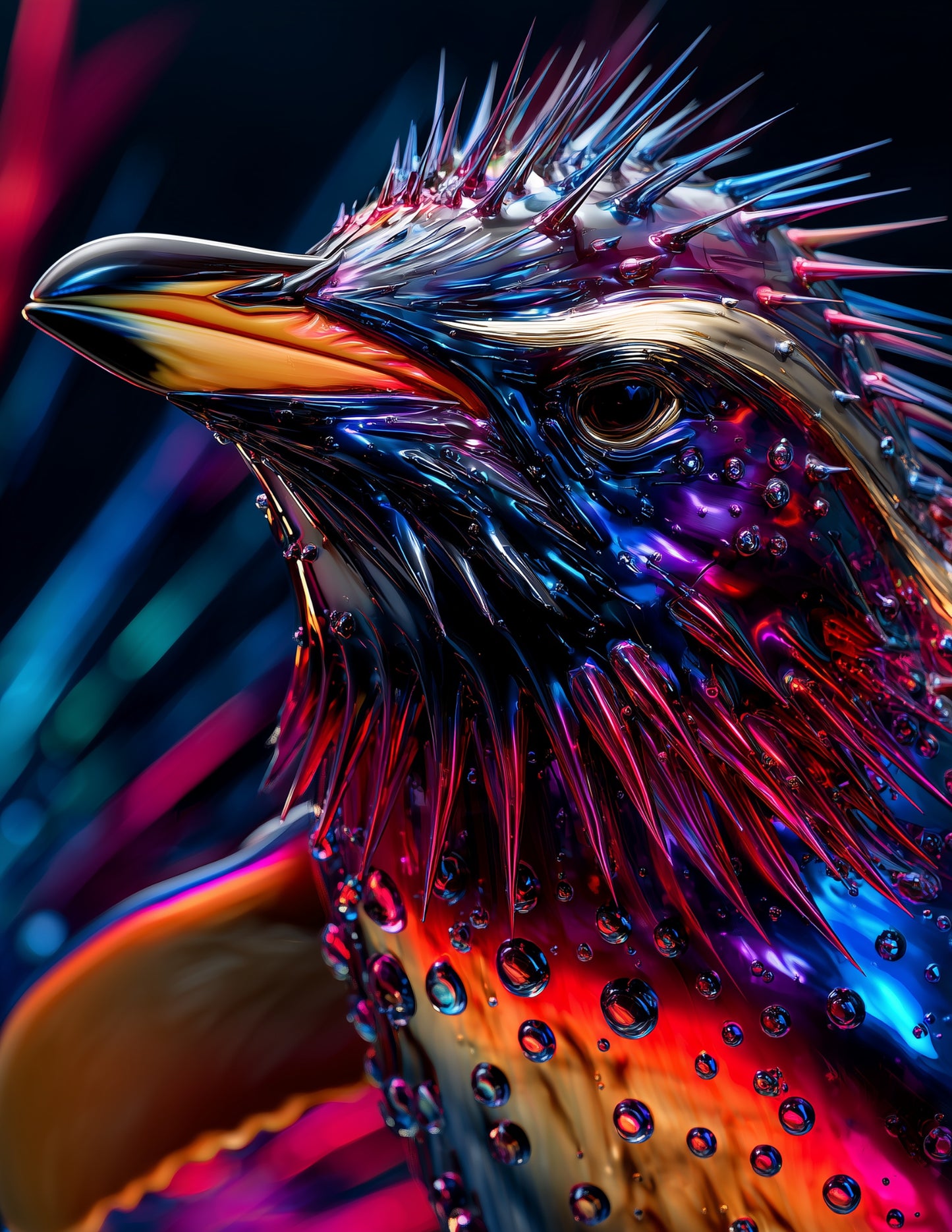 Penguin — Ferrofluid Art, Crystal Spikes Digital Wall Art, 3 Sizes Included, Living Room Decor