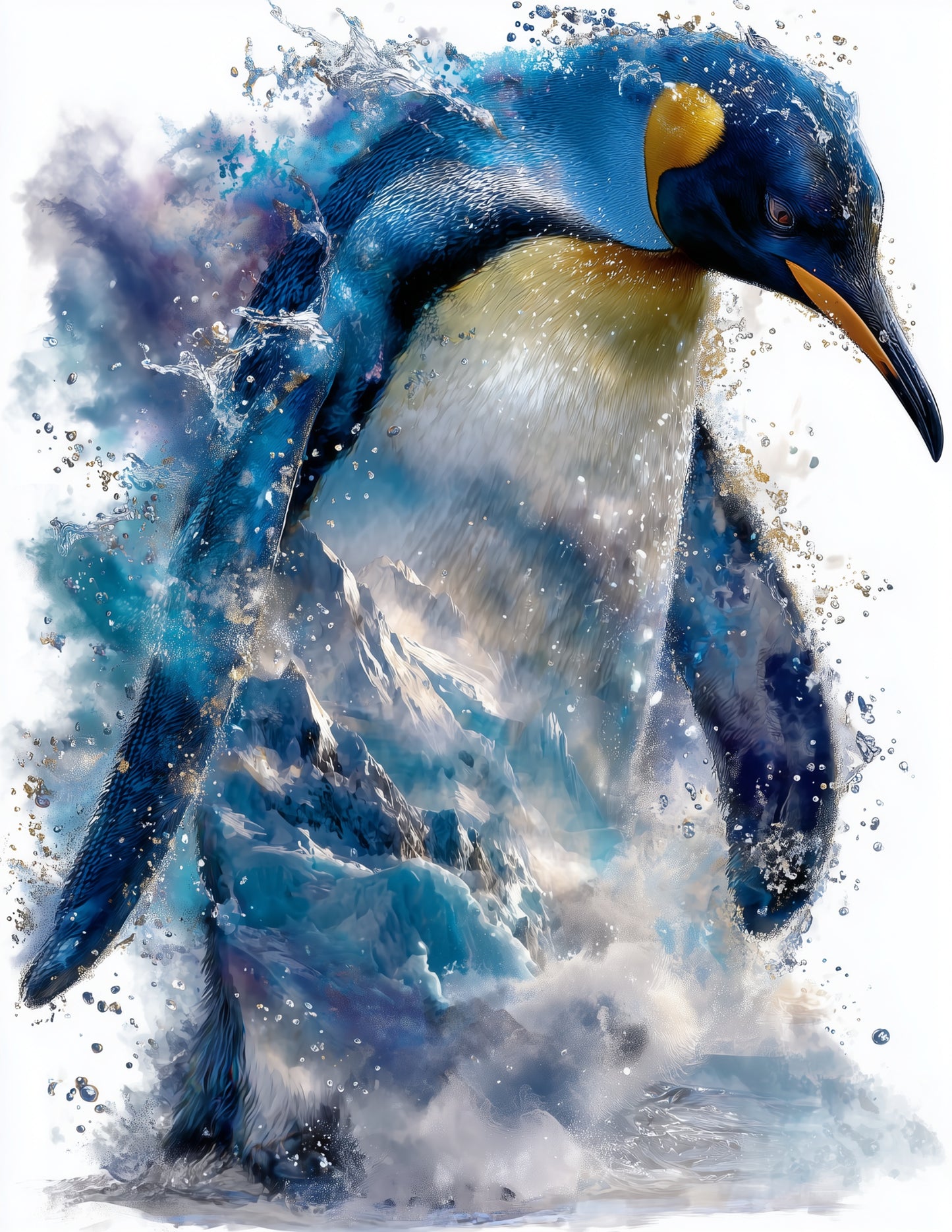 Penguin — Watercolor Art, Ice Surge Digital Wall Art, 3 Sizes Included, Living Room Decor