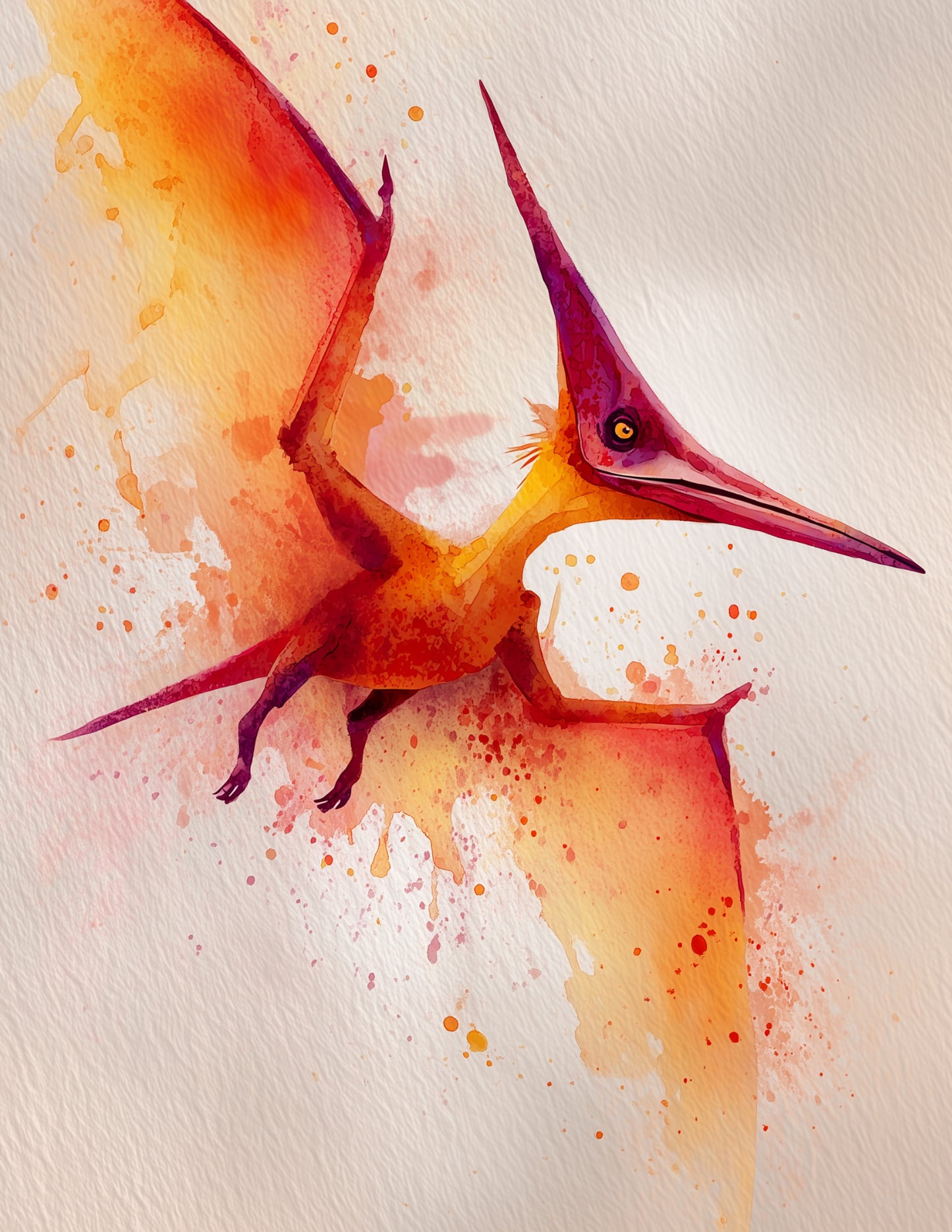 Pterodactyl — Watercolor Art, Warm Tones Digital Wall Art, 3 Sizes Included, Living Room Decor