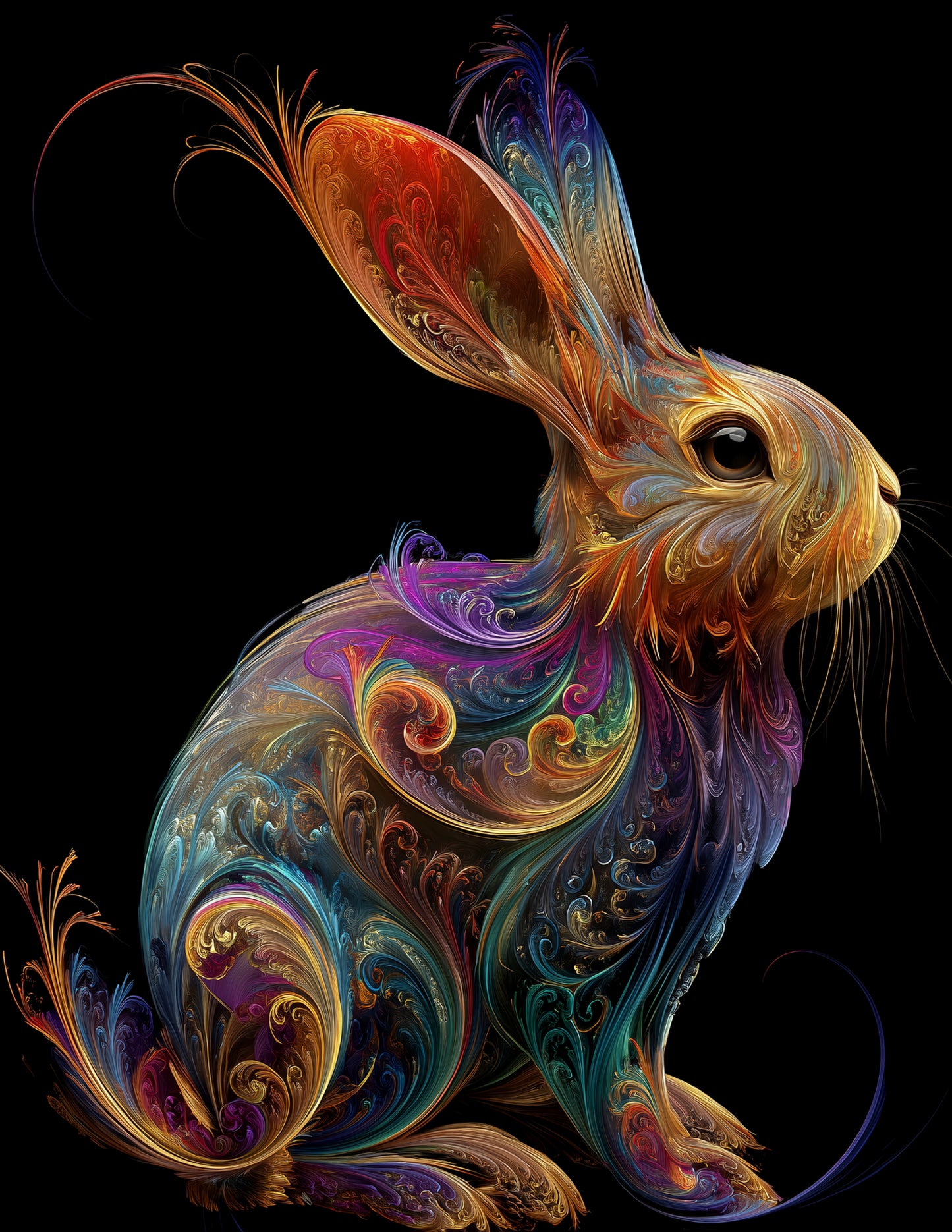 Rabbit — Fractal Filigree Art, Coral Hues Digital Wall Art, 3 Sizes Included, Living Room Decor