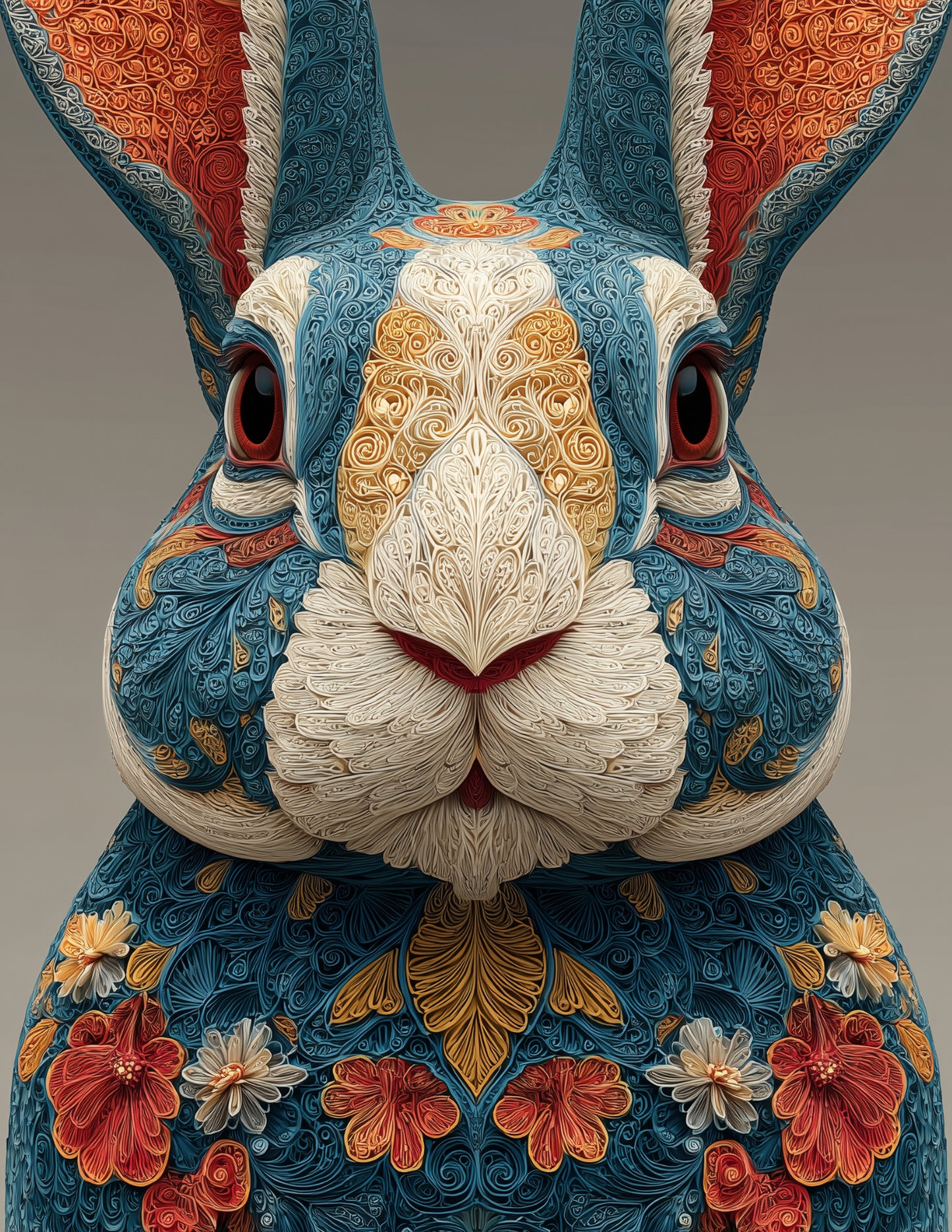 Rabbit — Fractal Filigree Art, Teal Tones Digital Wall Art, 3 Sizes Included, Living Room Decor