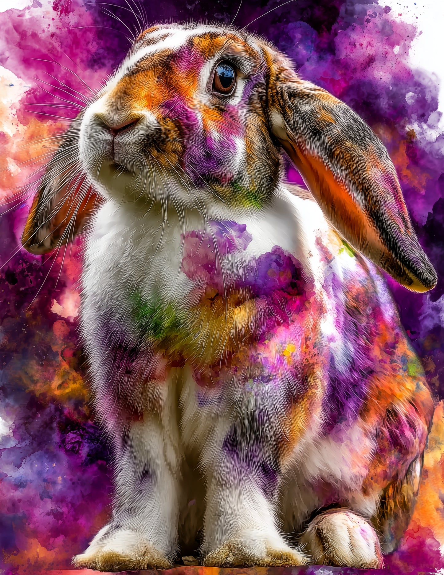 Rabbit — Watercolor Art, Coral Hues Digital Wall Art, 3 Sizes Included, Living Room Decor