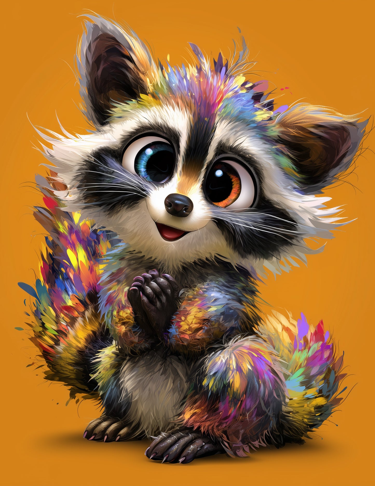 Raccoon — Cute Cartoon Art, Amber Tones Digital Wall Art, 3 Sizes Included, Nursery Decor