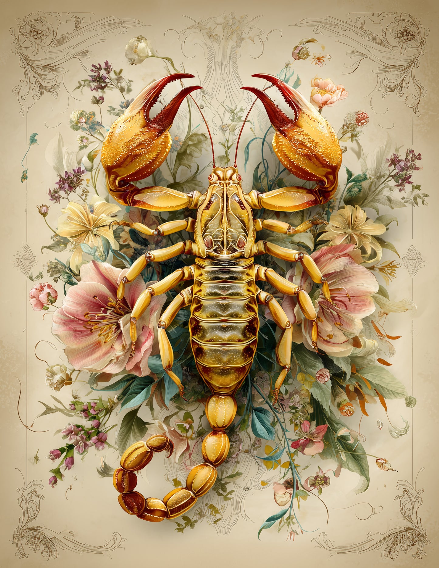 Scorpion — Naturalist Art, Amber Detail Digital Wall Art, 3 Sizes Included, Living Room Decor