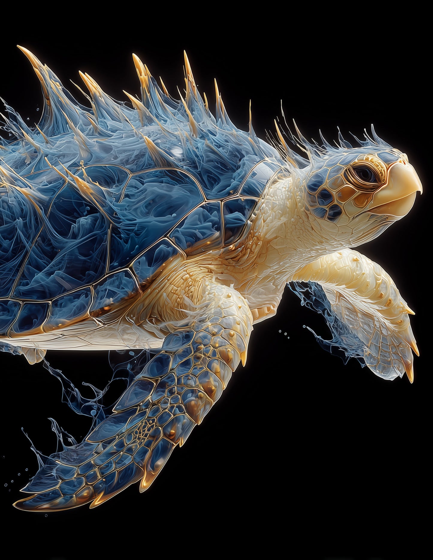 Sea Turtle — Ferrofluid Art, Emerald Tones Digital Wall Art, 3 Sizes Included, Living Room Decor