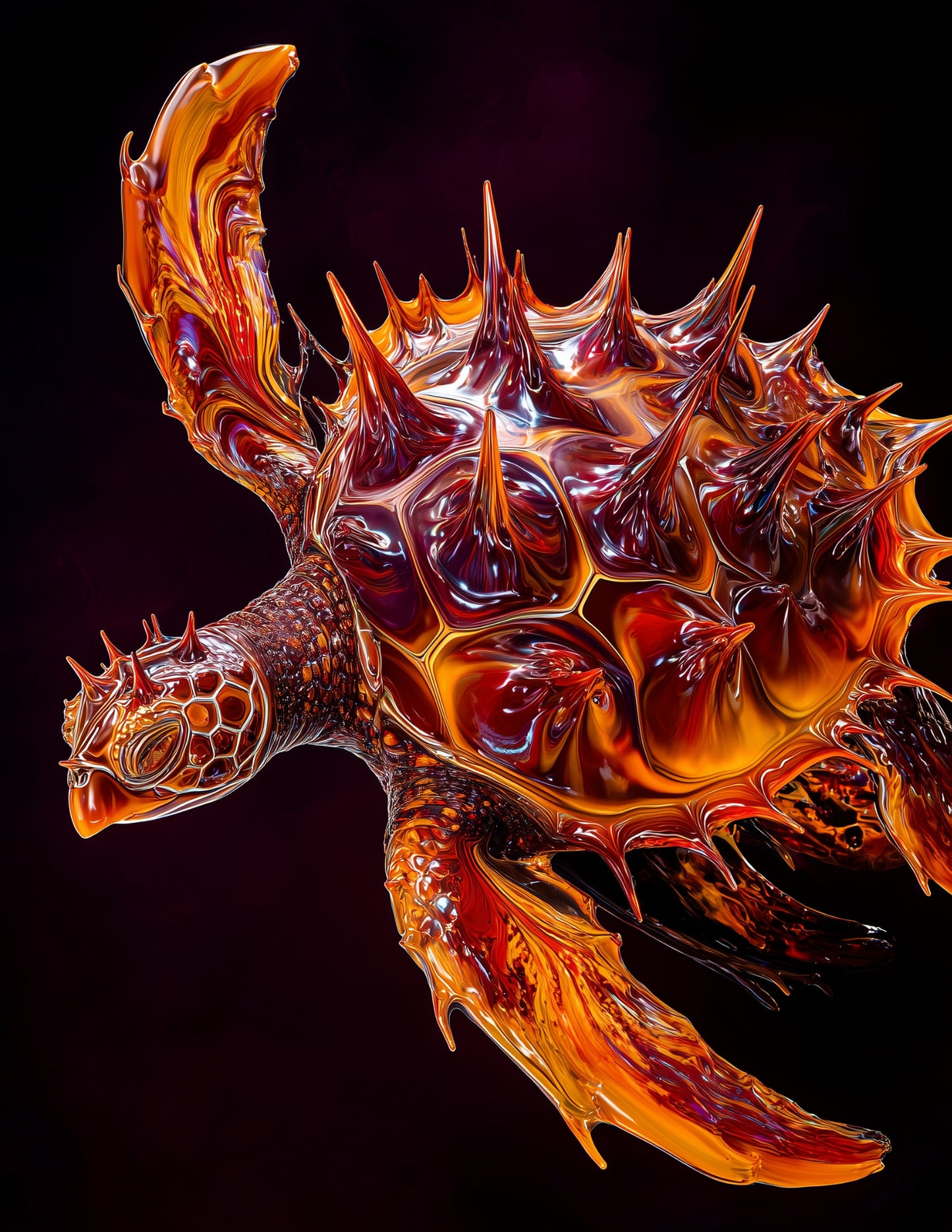 Sea Turtle — Ferrofluid Art, Vibrant Palette Digital Wall Art, 3 Sizes Included, Living Room Decor