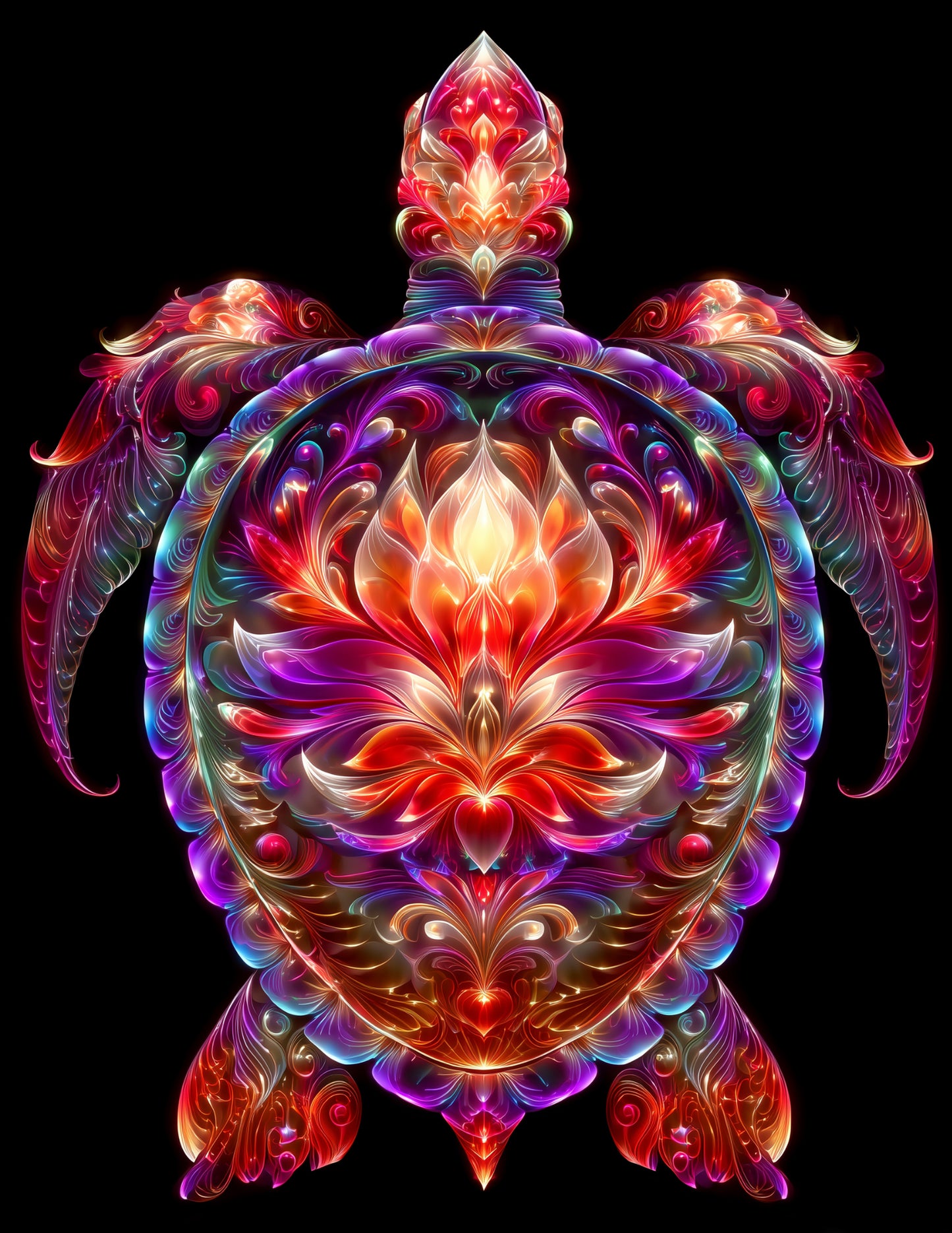 Sea Turtle — Fractal Filigree Art, Coral Bloom Digital Wall Art, 3 Sizes Included, Living Room Decor