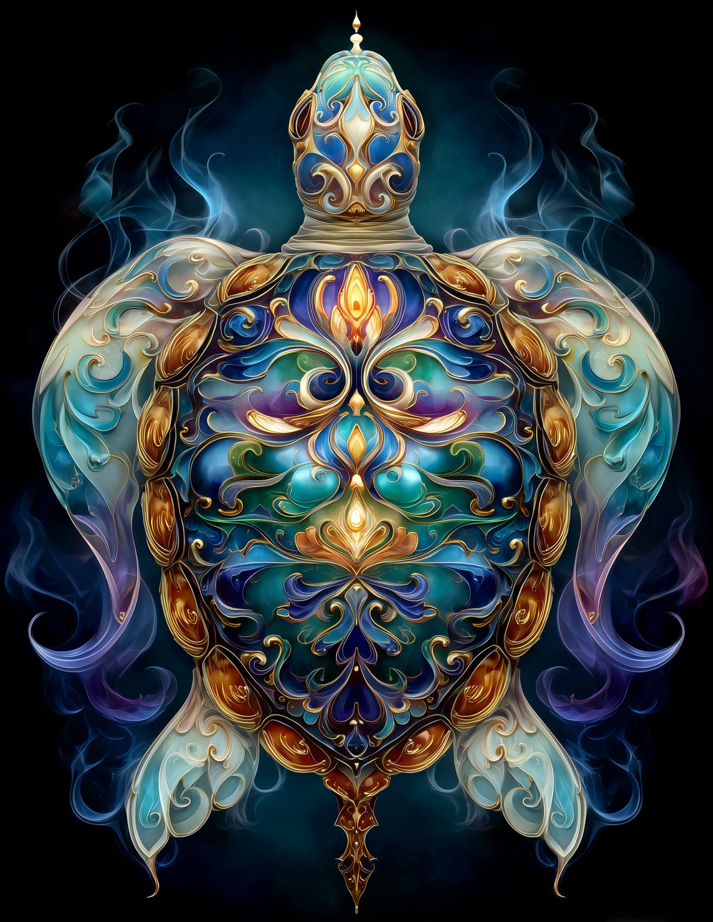 Sea Turtle — Fractal Filigree Art, Midnight Hues Digital Wall Art, 3 Sizes Included, Living Room Decor
