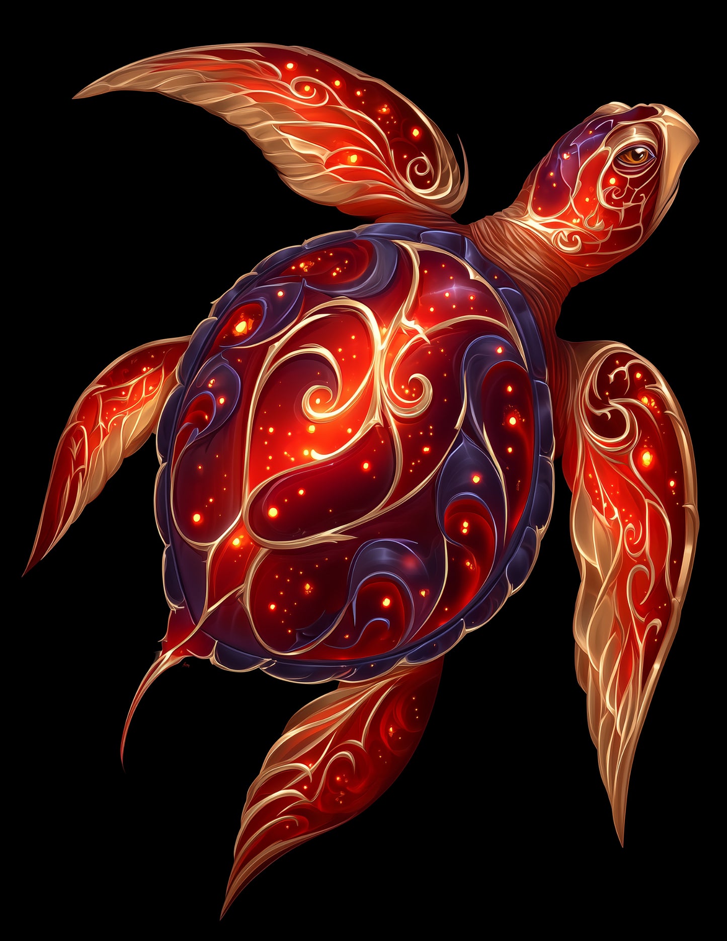 Sea Turtle — Fractal Filigree Art, Teal Tones Digital Wall Art, 3 Sizes Included, Living Room Decor