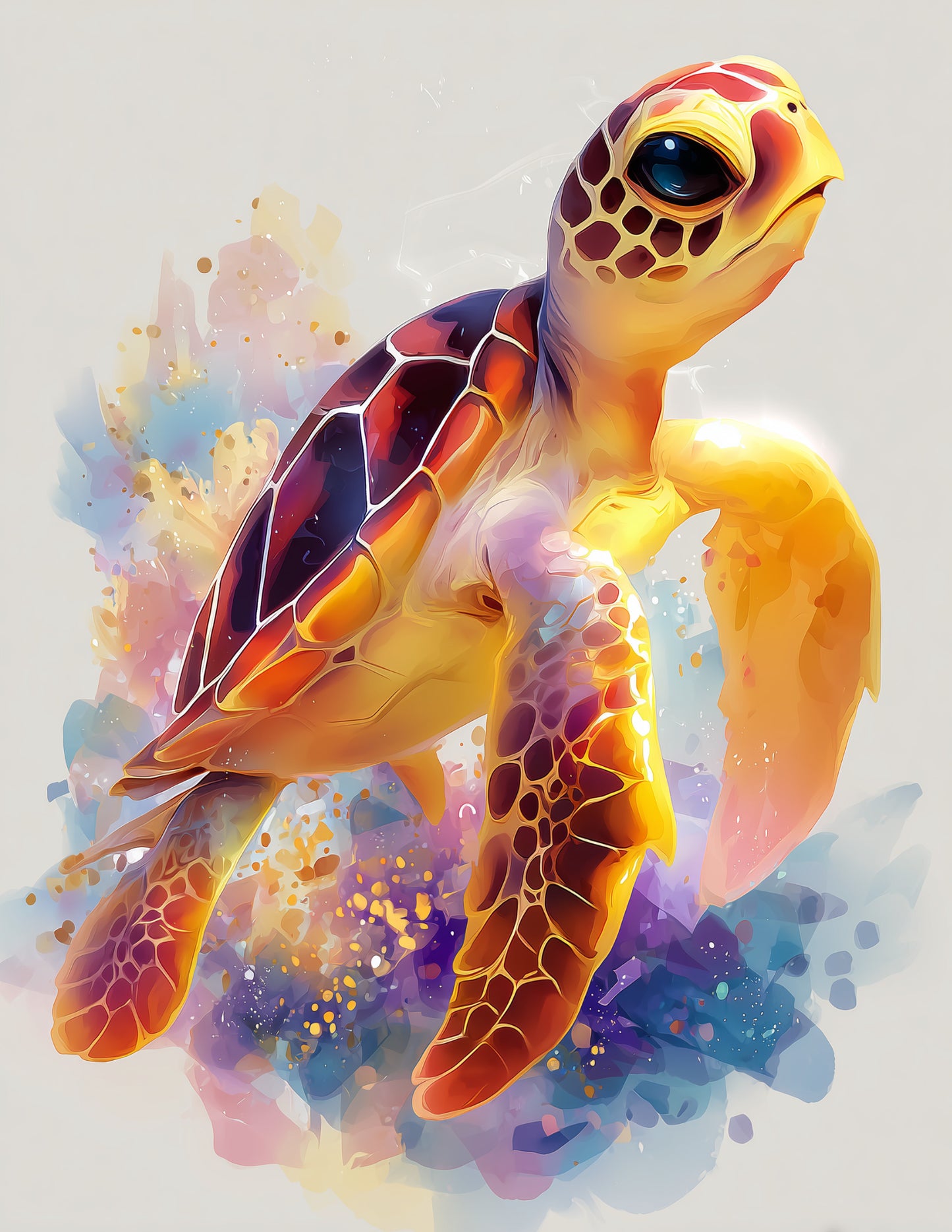 Sea Turtle — Nursery Art, Golden Light Digital Wall Art, 3 Sizes Included, Nursery Decor