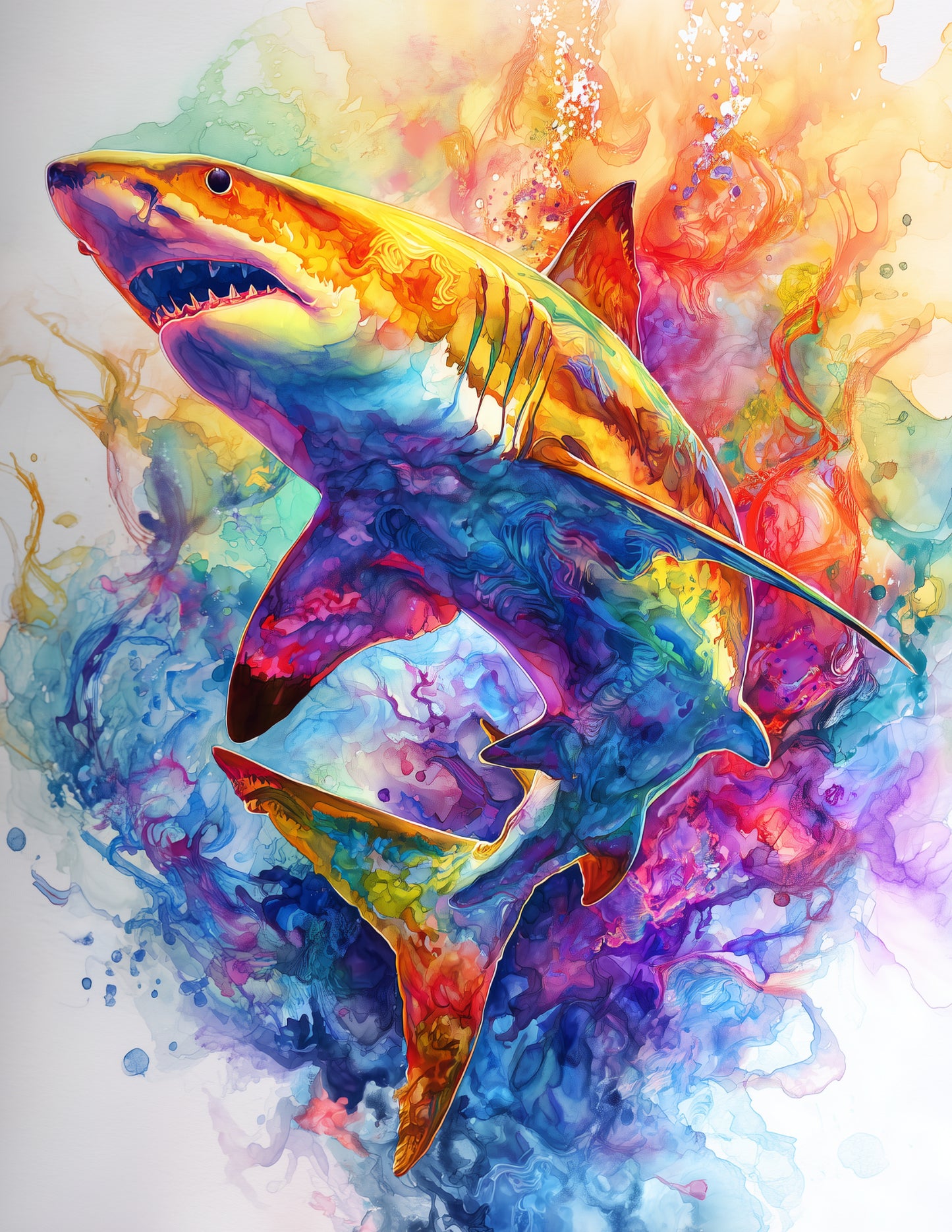 Shark — Watercolor Art, Sunset Hues Digital Wall Art, 3 Sizes Included, Living Room Decor