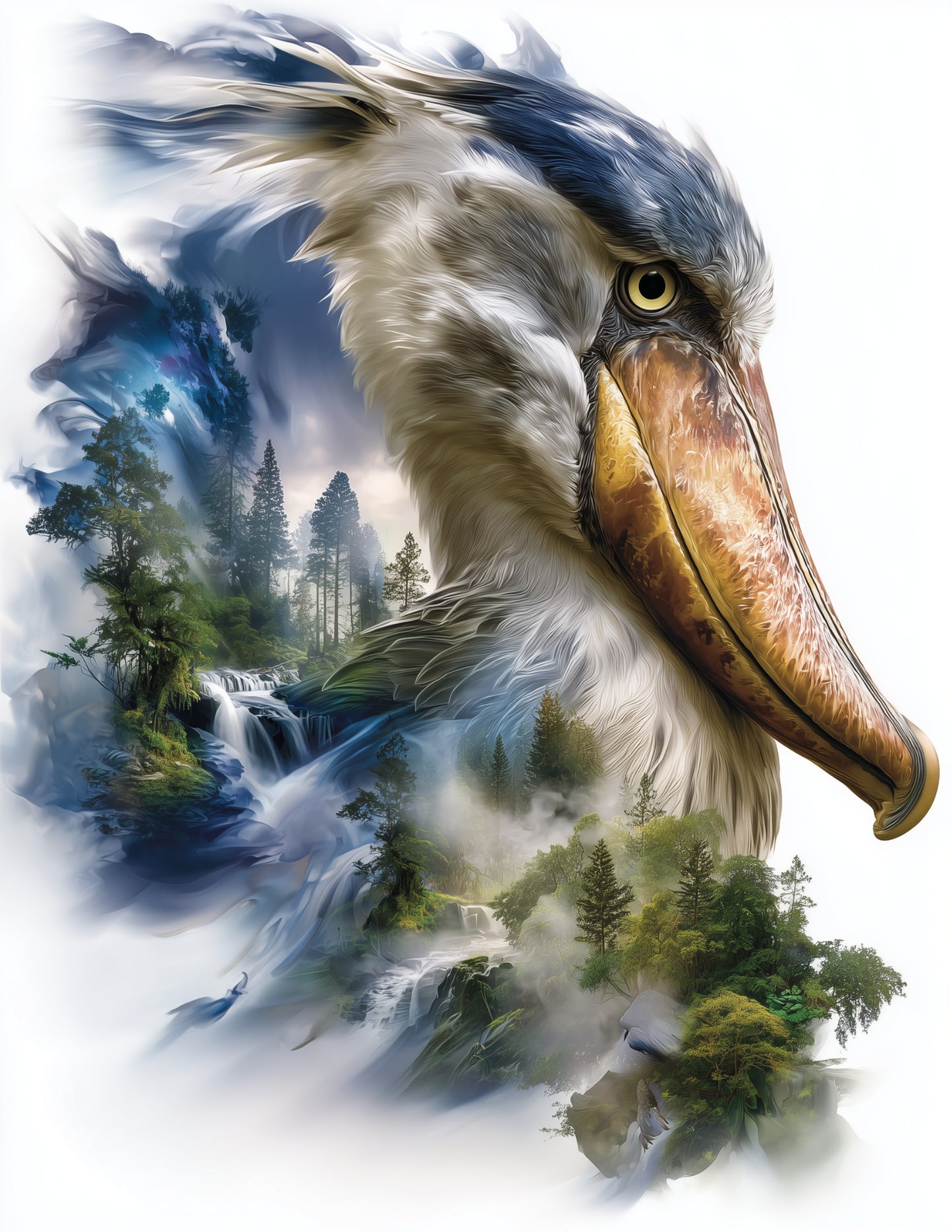Shoebill Stork — Double Exposure Art, Deep Forest Digital Wall Art, 3 Sizes Included, Living Room Decor