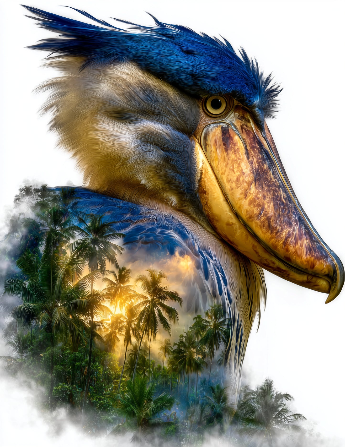 Shoebill Stork — Double Exposure Art, Midnight Tones Digital Wall Art, 3 Sizes Included, Living Room Decor