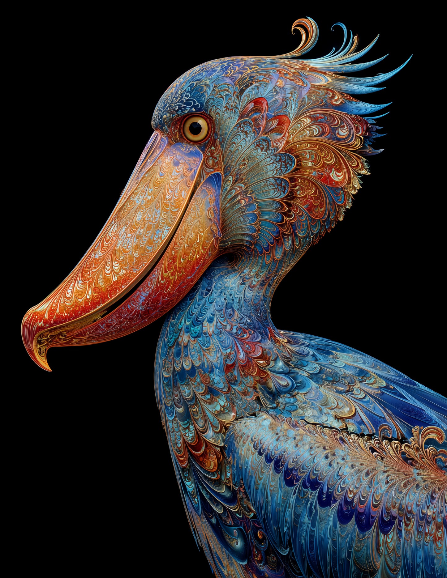 Shoebill Stork — Fractal Filigree Art, Bold Contrast Digital Wall Art, 3 Sizes Included, Living Room Decor