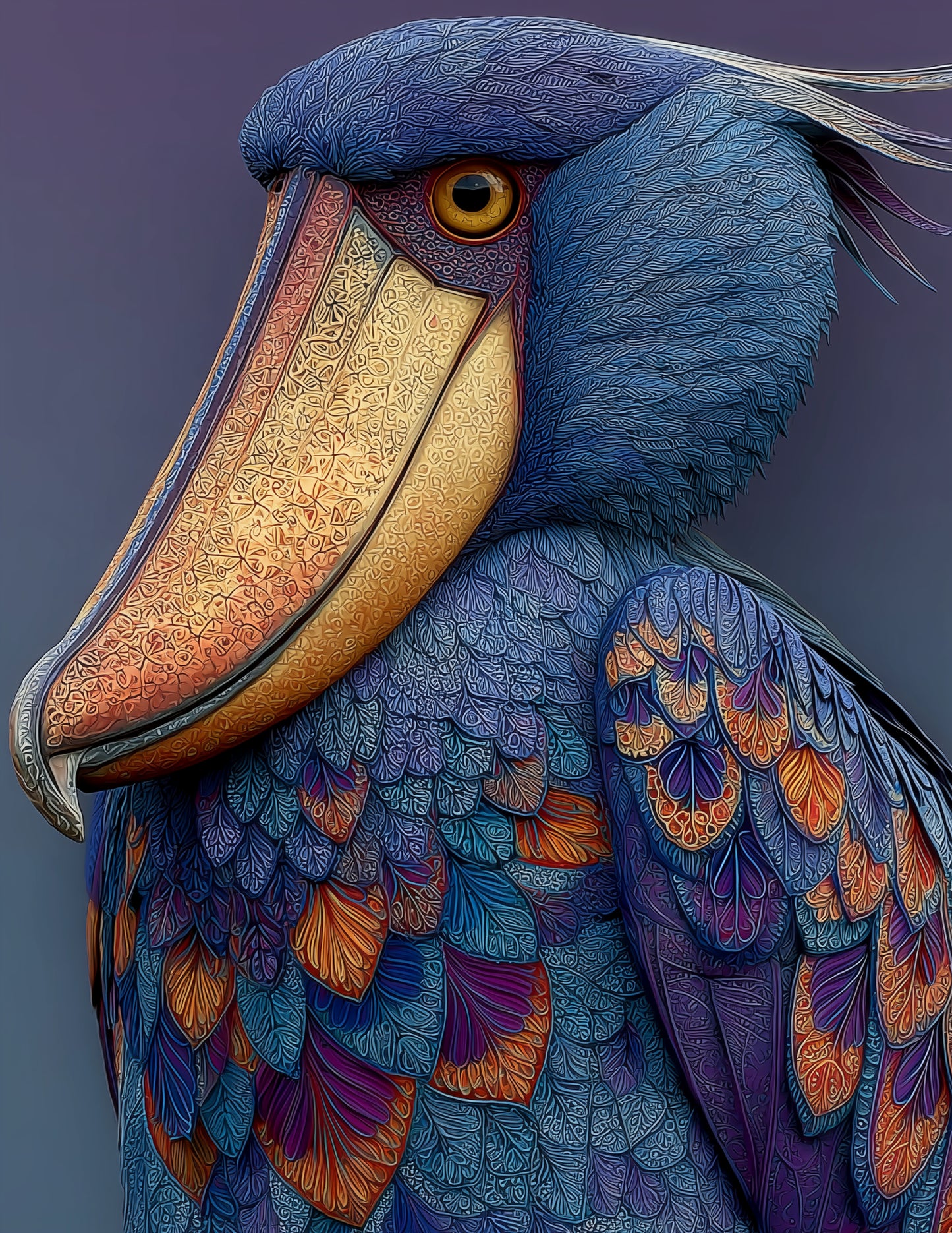 Shoebill Stork — Fractal Filigree Art, Calm Palette Digital Wall Art, 3 Sizes Included, Living Room Decor