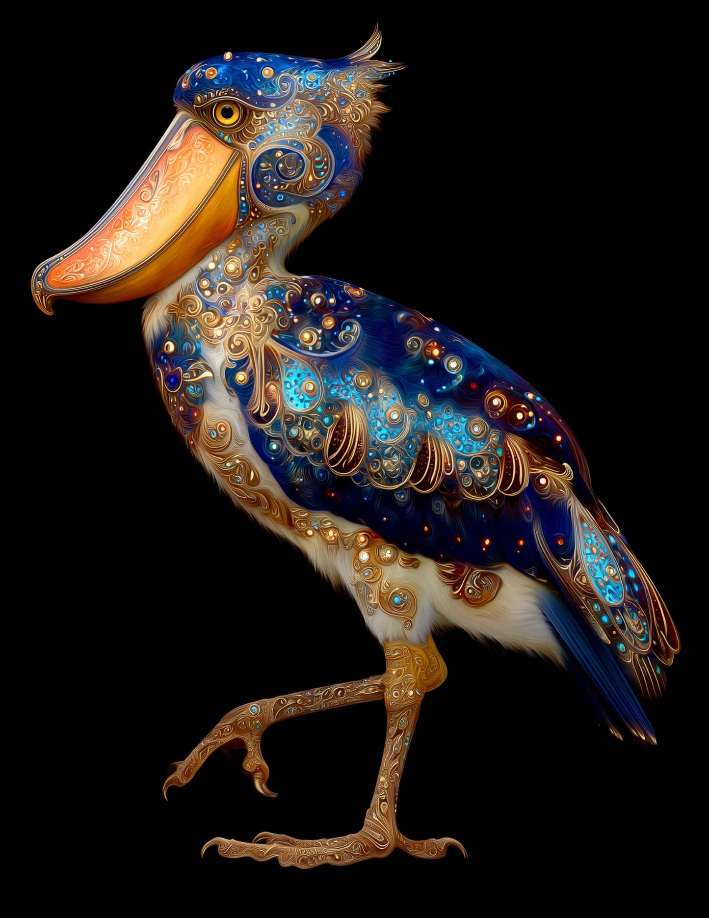 Shoebill Stork — Fractal Filigree Art, Layered Hues Digital Wall Art, 3 Sizes Included, Living Room Decor