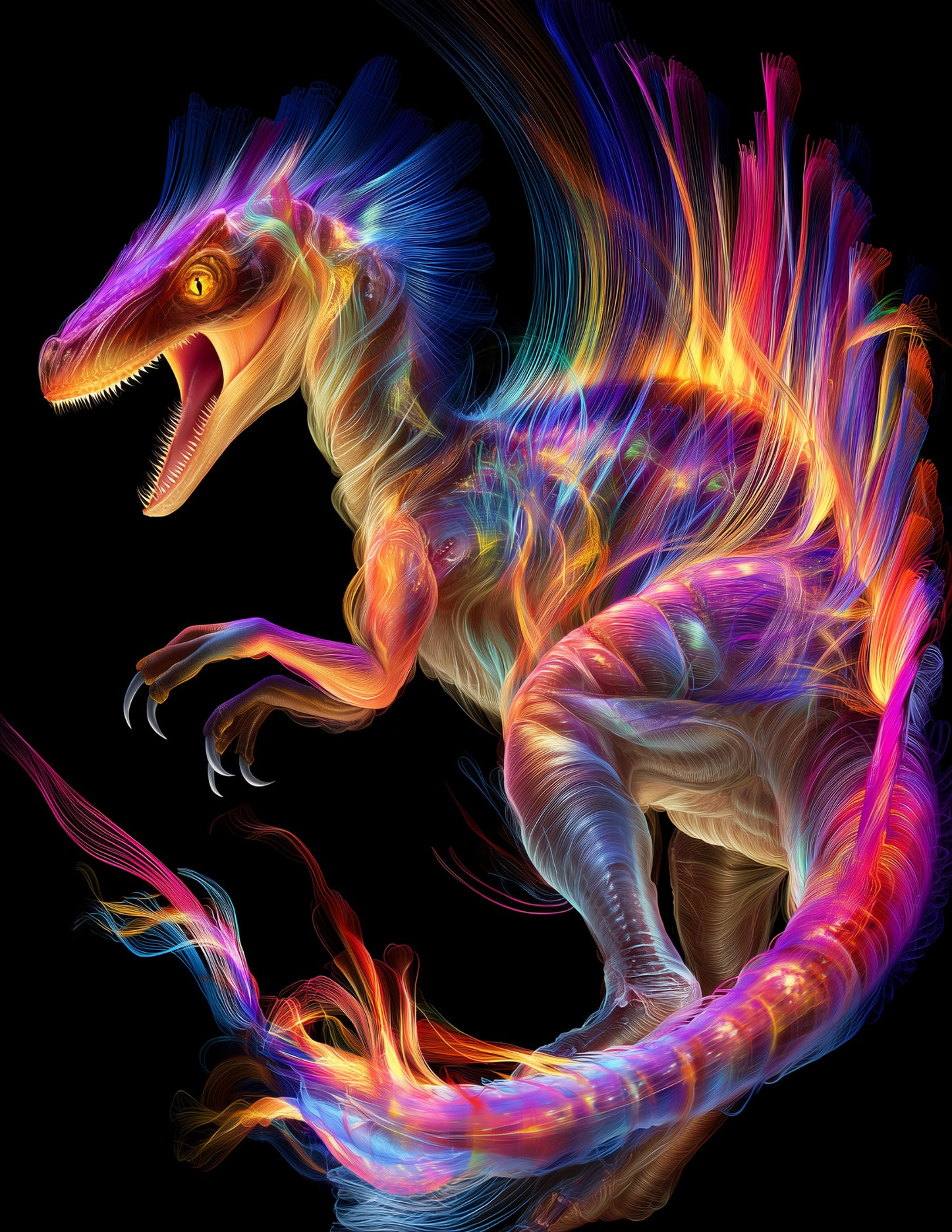 Spinosaurus — Chromatic Filament Art, Vibrant Palette Digital Wall Art, 3 Sizes Included, Living Room Decor