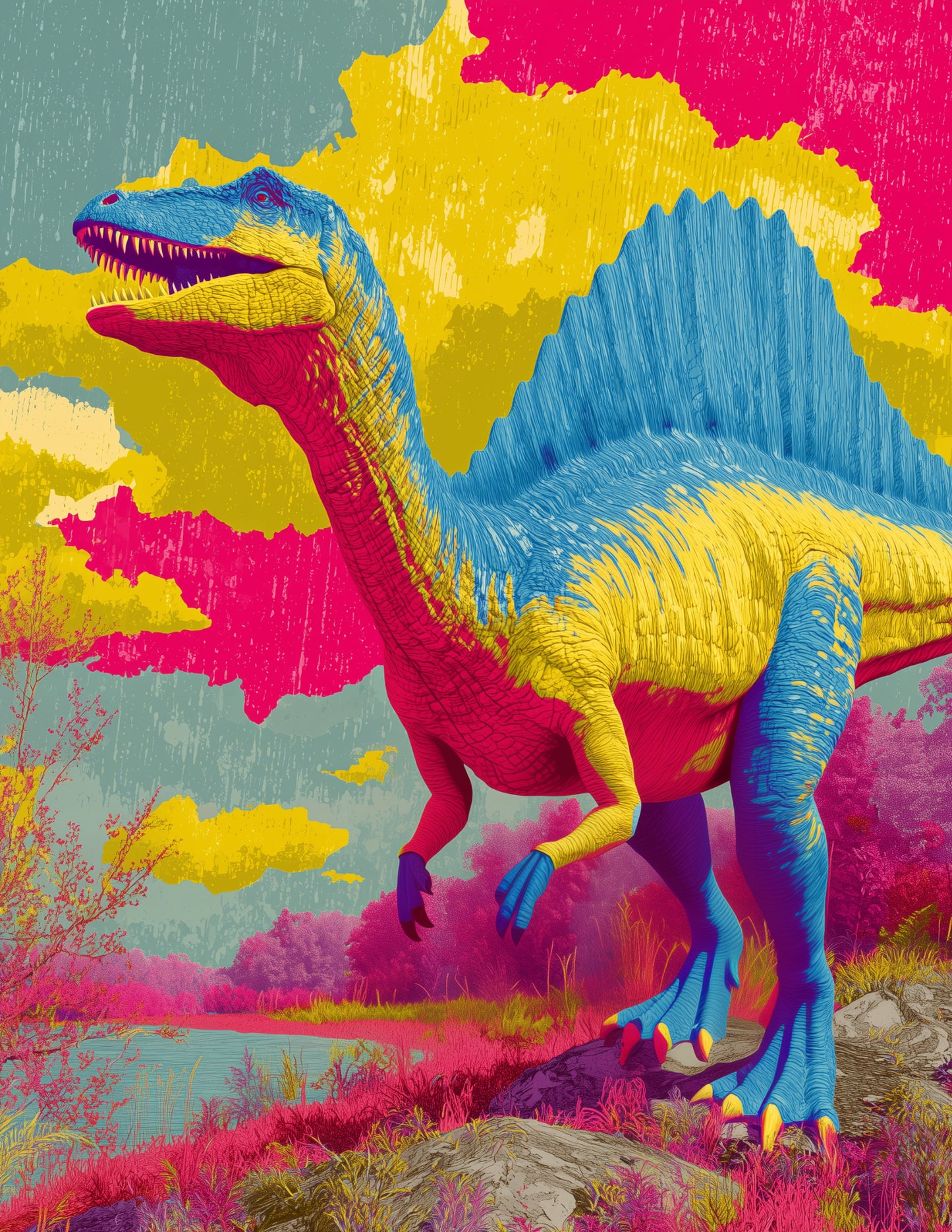 Spinosaurus — Pop Art, Sunset Tones Digital Wall Art, 3 Sizes Included, Living Room Decor