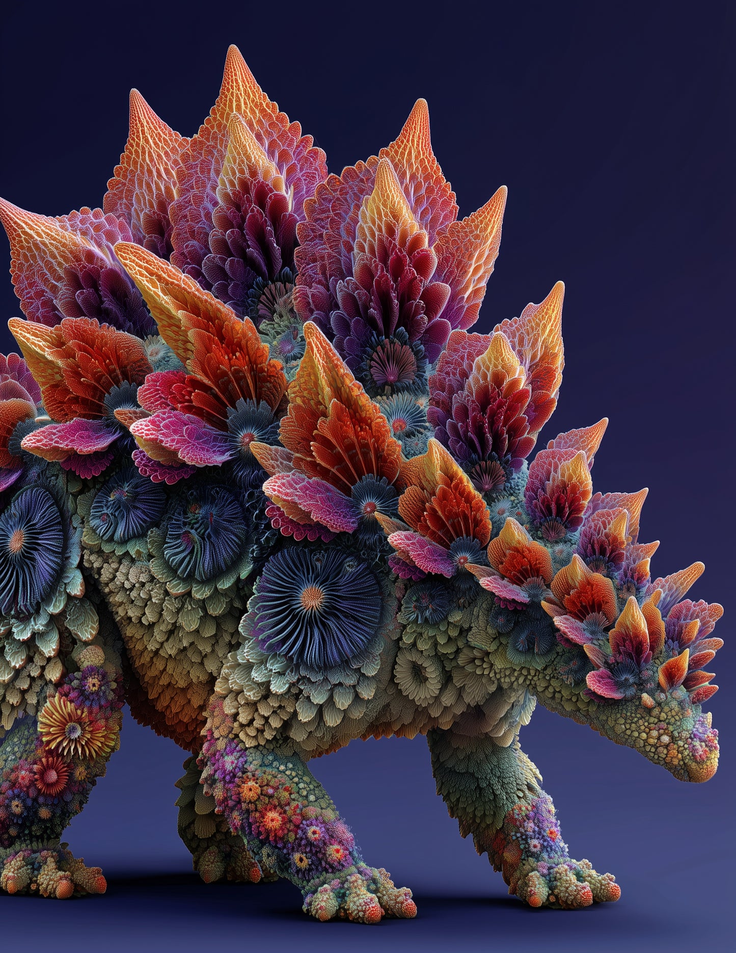 Stegosaurus — Fractal Filigree Art, Cosmic Palette Digital Wall Art, 3 Sizes Included, Living Room Decor