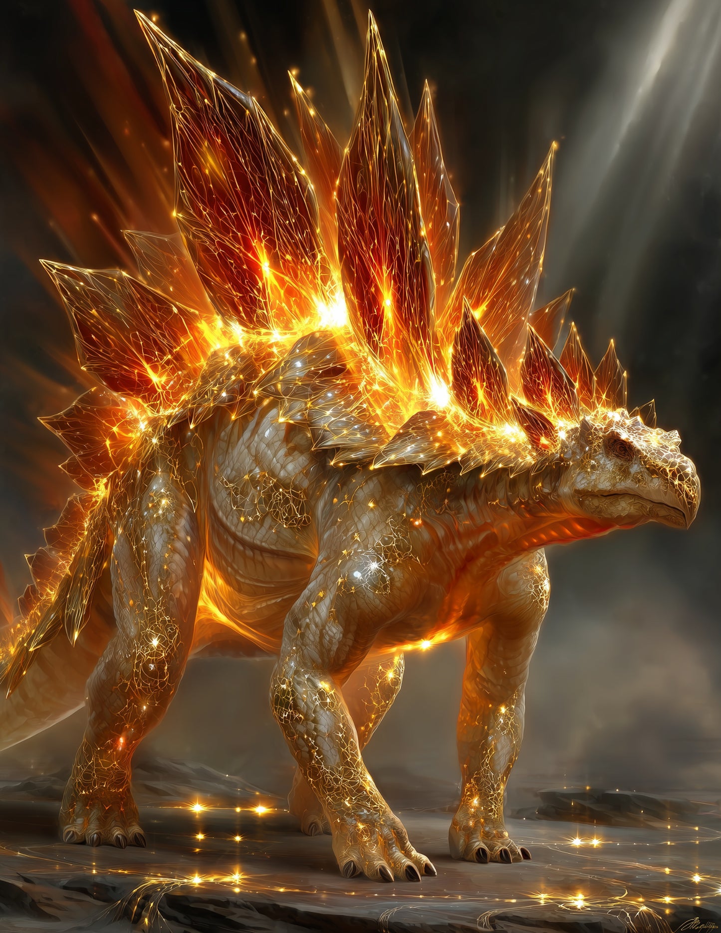 Stegosaurus — Fractal Filigree Art, Ember Tones Digital Wall Art, 3 Sizes Included, Living Room Decor