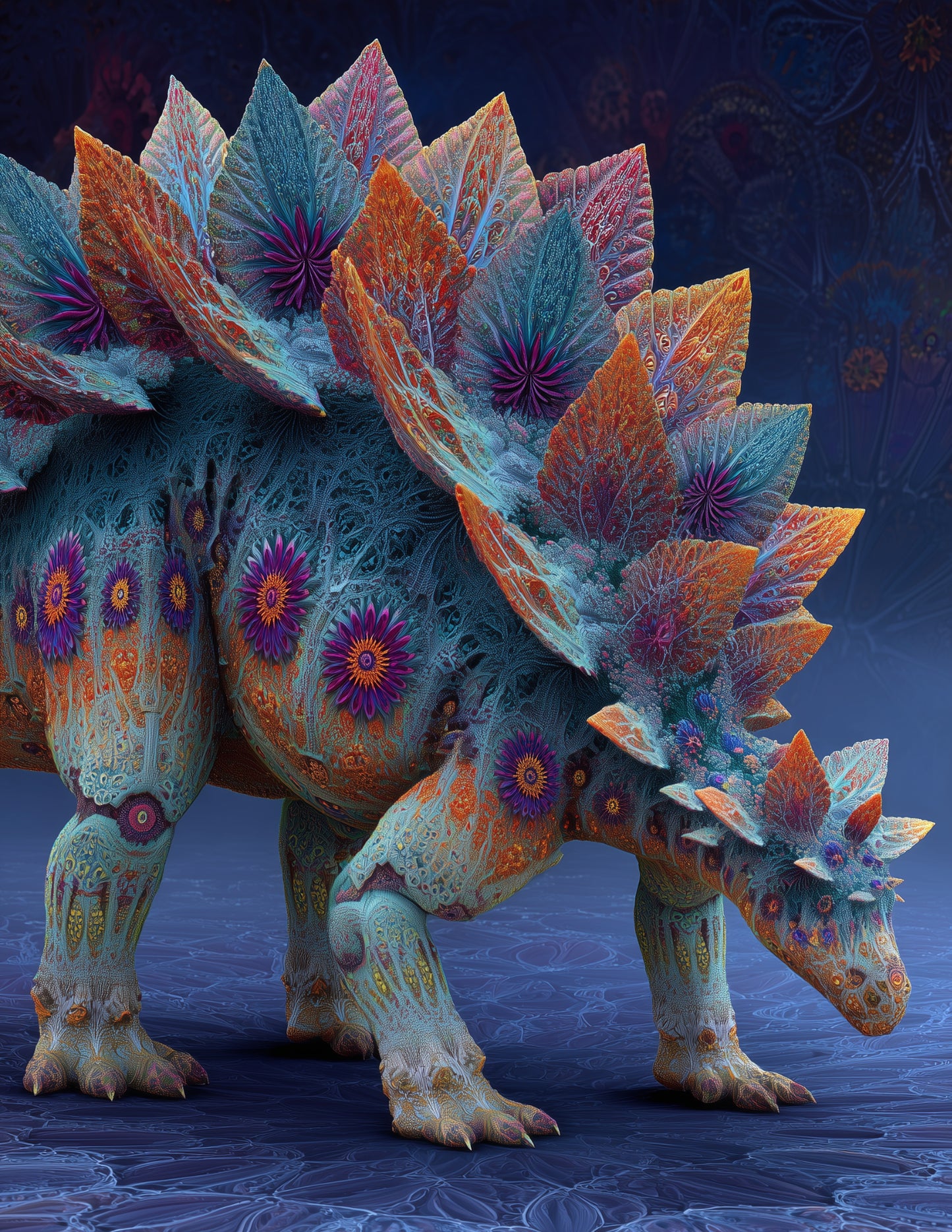 Stegosaurus — Fractal Filigree Art, Forest Tones Digital Wall Art, 3 Sizes Included, Living Room Decor