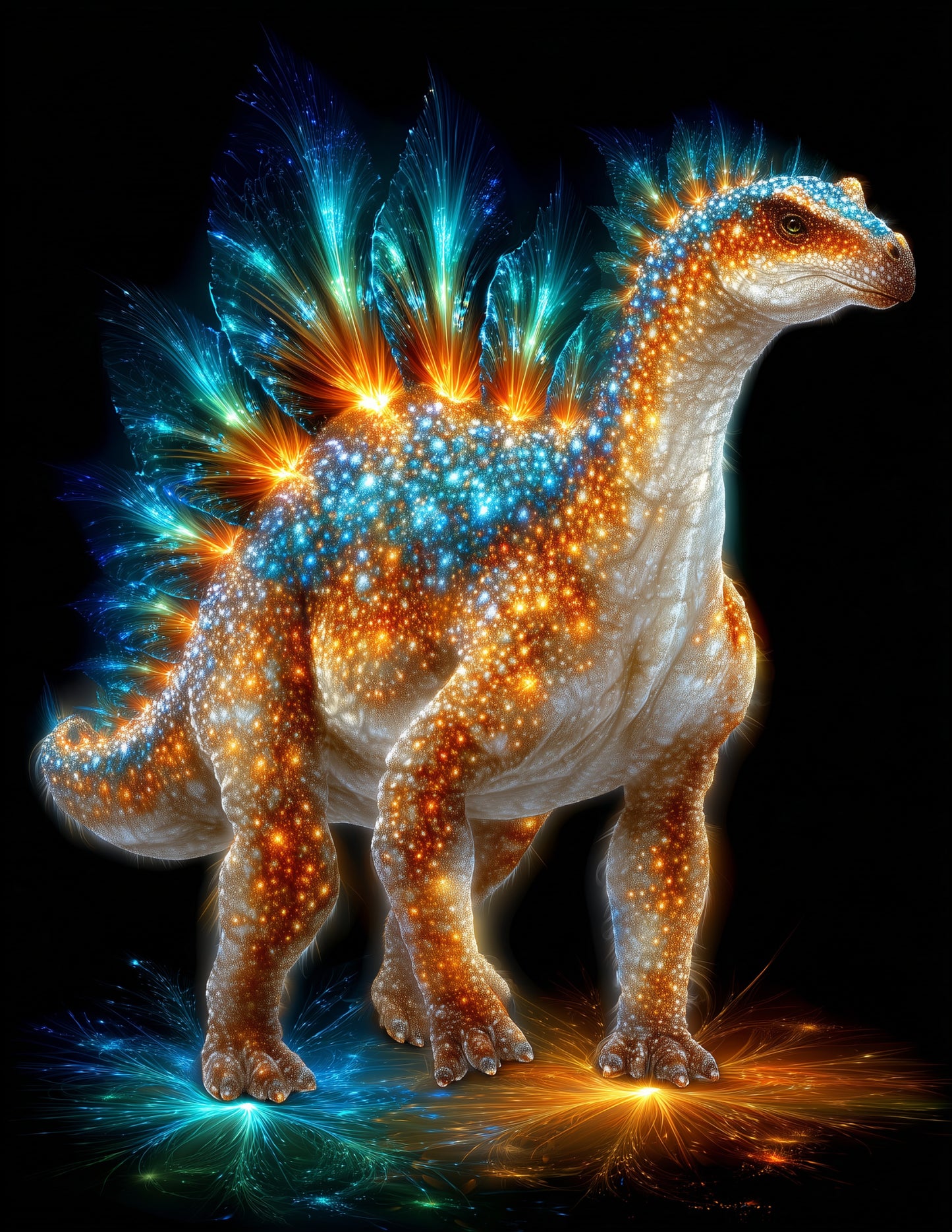 Stegosaurus — Fractal Filigree Art, Sapphire Hues Digital Wall Art, 3 Sizes Included, Living Room Decor