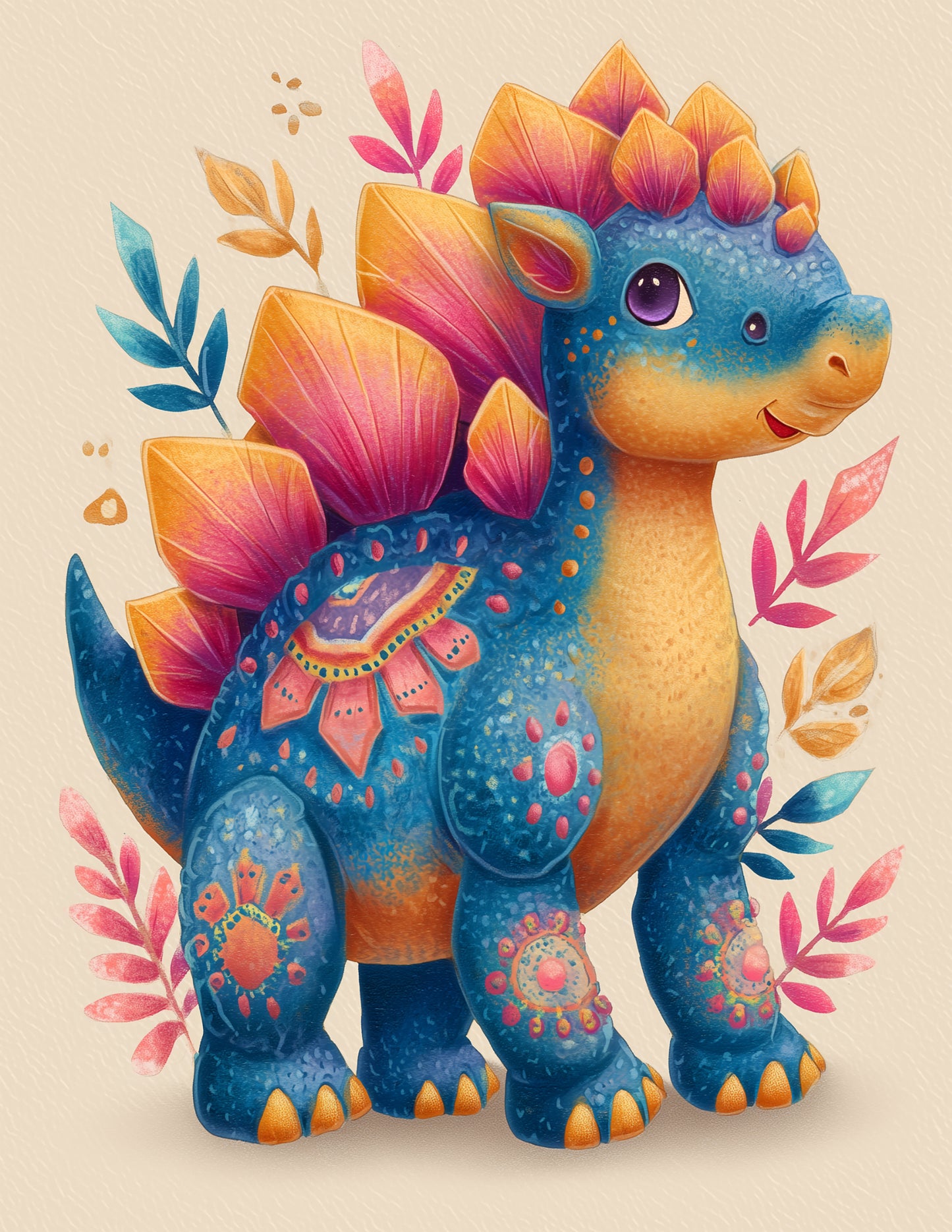 Stegosaurus — Nursery Art, Vibrant Palette Digital Wall Art, 3 Sizes Included, Nursery Decor