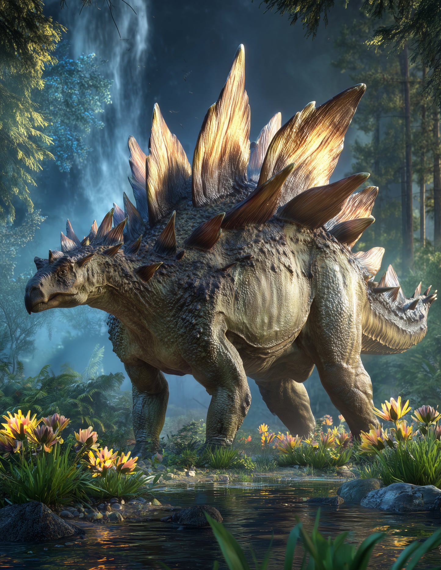 Stegosaurus — Realistic Art, Deep Tones Digital Wall Art, 3 Sizes Included, Living Room Decor