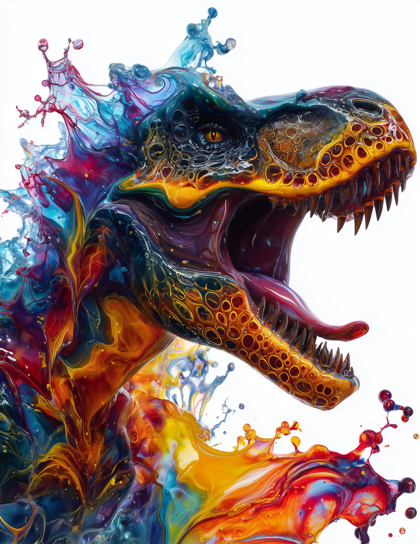 Tyrannosaurus Rex — Ferrofluid Art, Electric Bloom Digital Wall Art, 3 Sizes Included, Living Room Decor