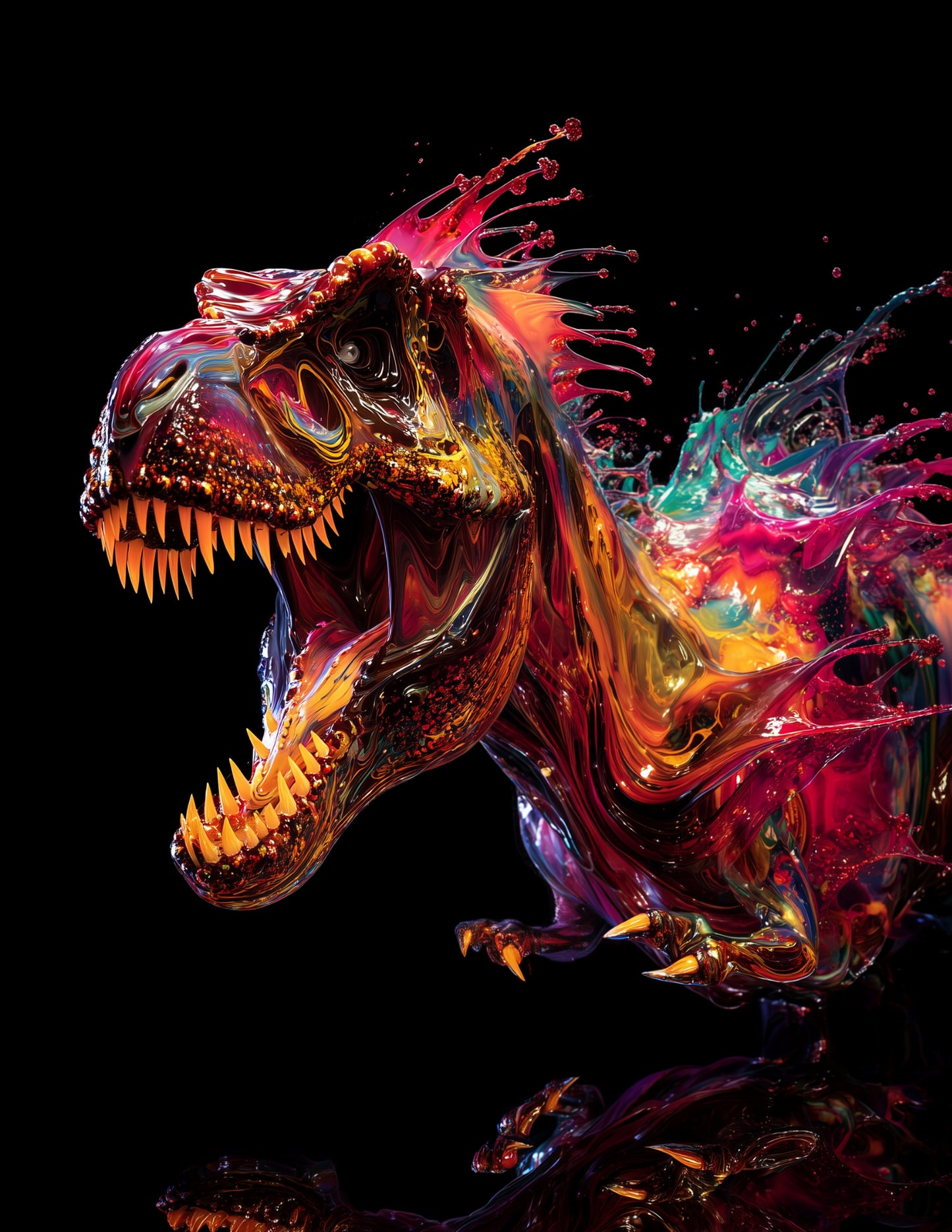 Tyrannosaurus Rex — Ferrofluid Art, Neon Flow Digital Wall Art, 3 Sizes Included, Living Room Decor