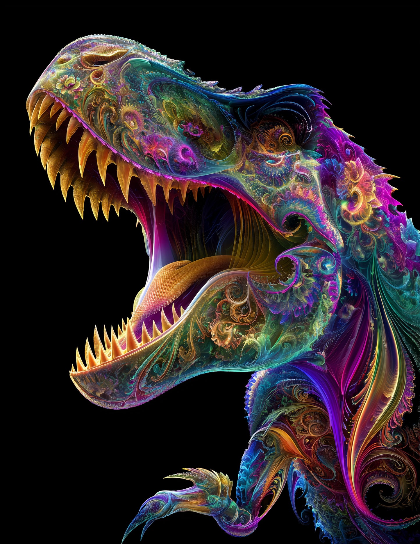Tyrannosaurus Rex — Fractal Filigree Art, Jewel Tones Digital Wall Art, 3 Sizes Included, Living Room Decor