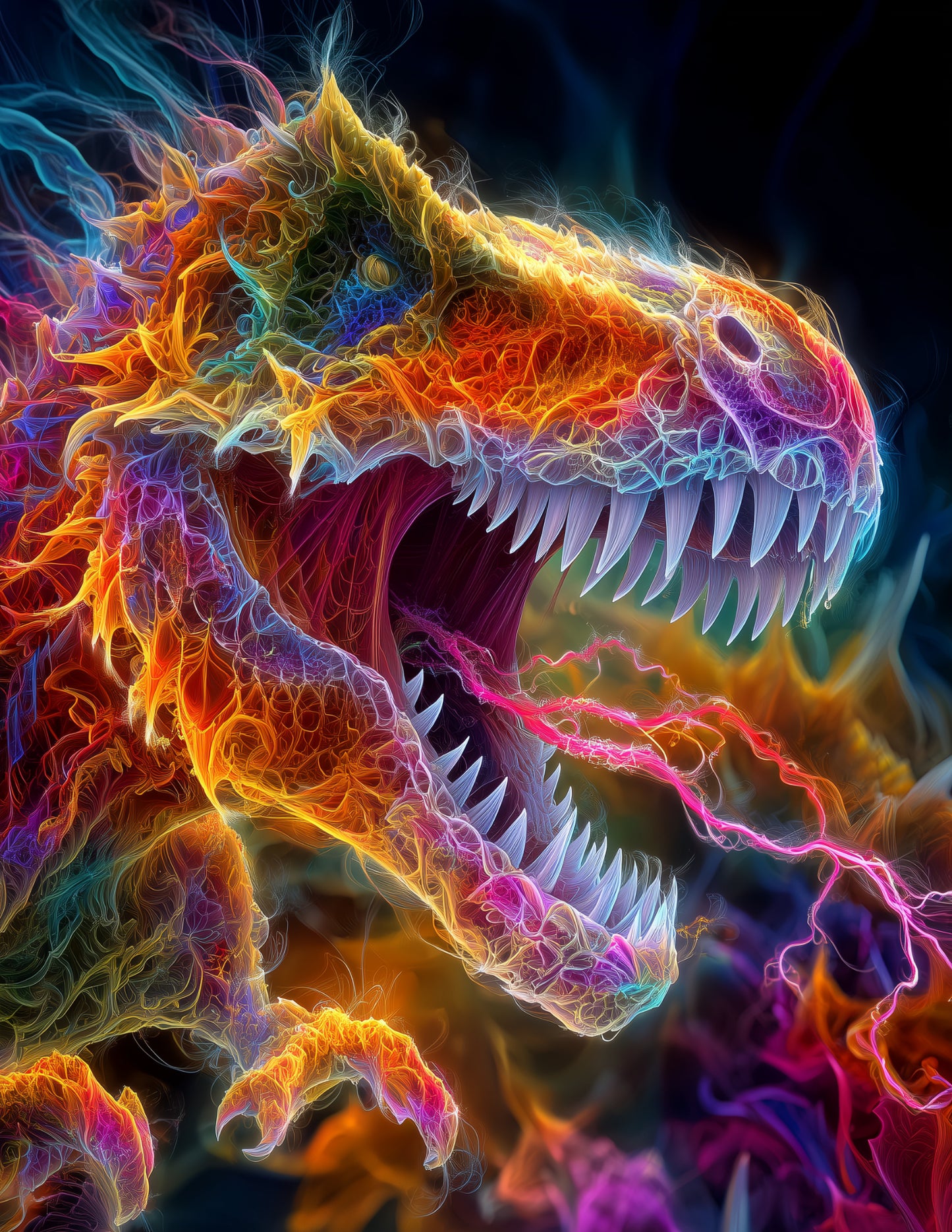 Tyrannosaurus Rex — Fractal Filigree Art, Luminous Weave Digital Wall Art, 3 Sizes Included, Living Room Decor